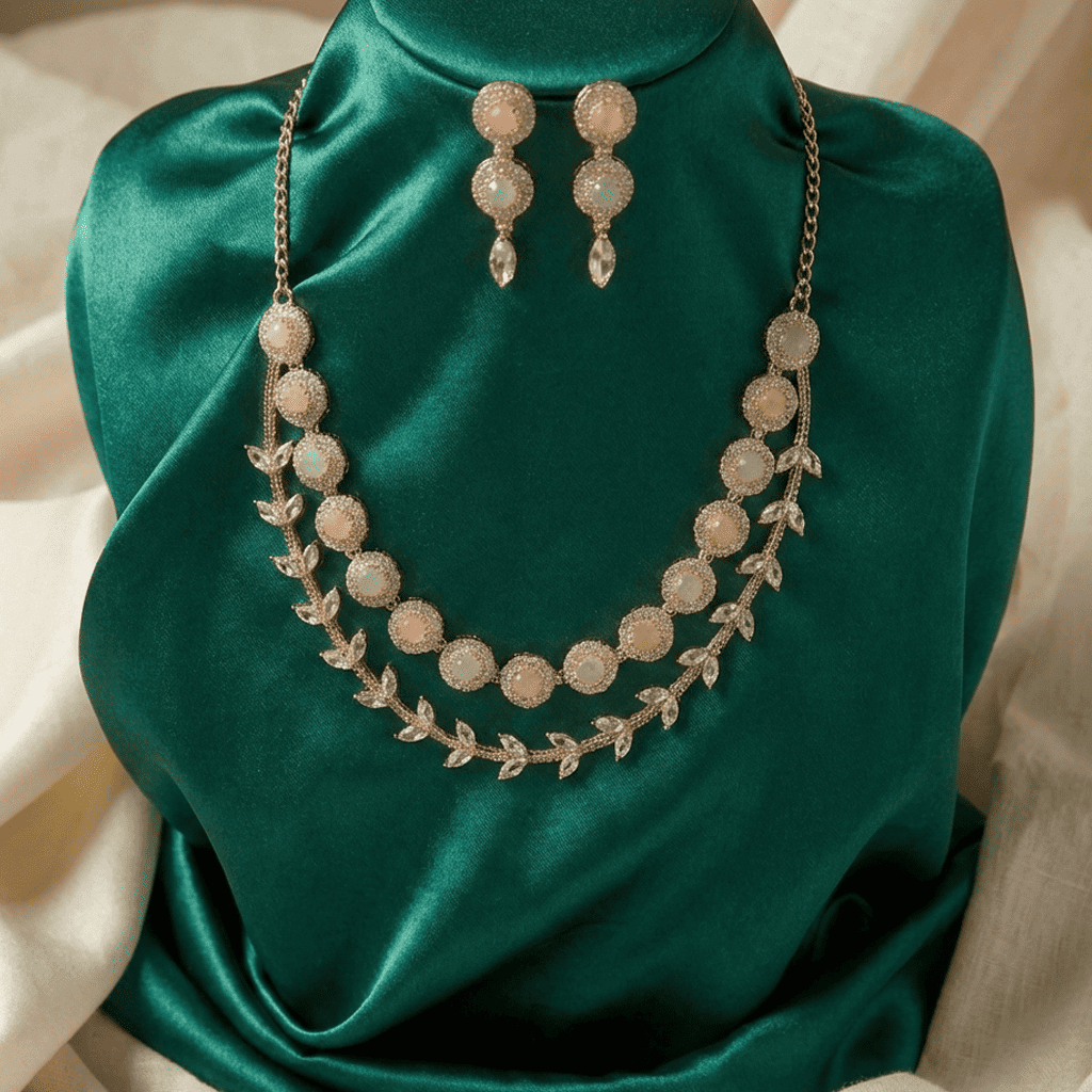 Eshanarya Pastel Bloom Double-Layer AD Necklace Set