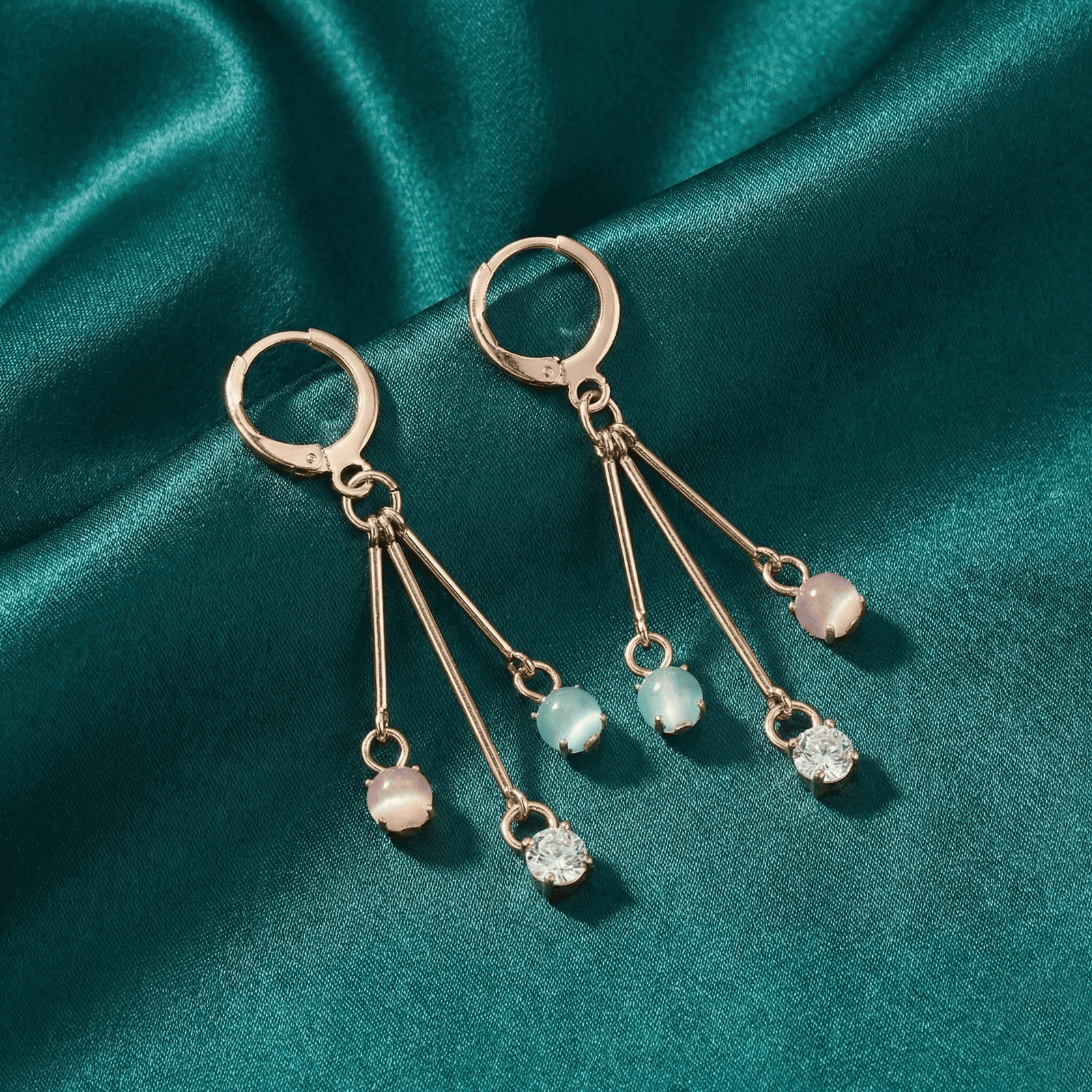 Eshanarya Pastel Drop Hoop Gold Tone Earrings