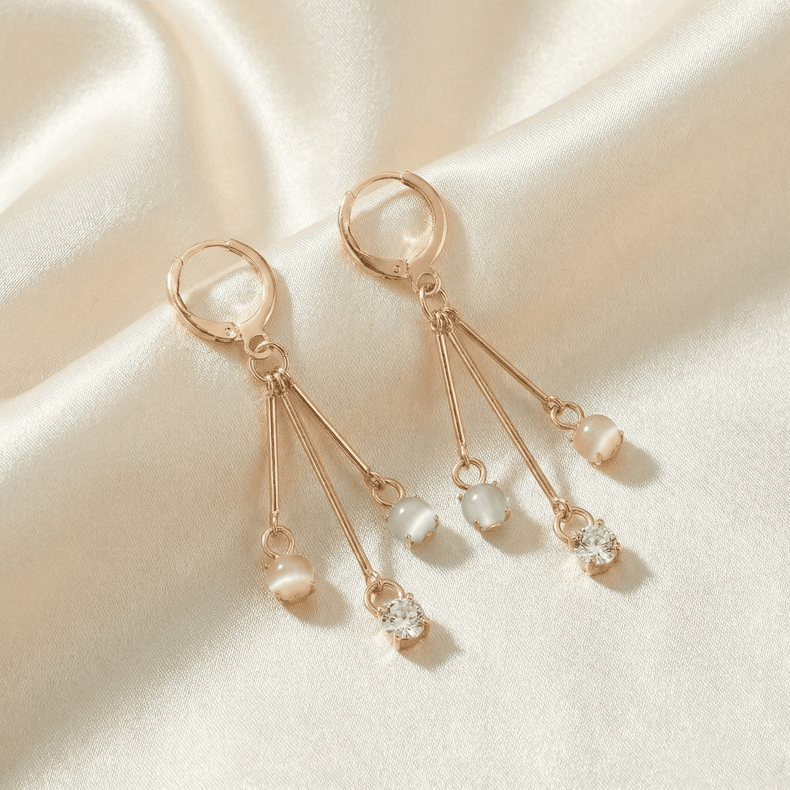 Eshanarya Pastel Drop Hoop Gold Tone Earrings