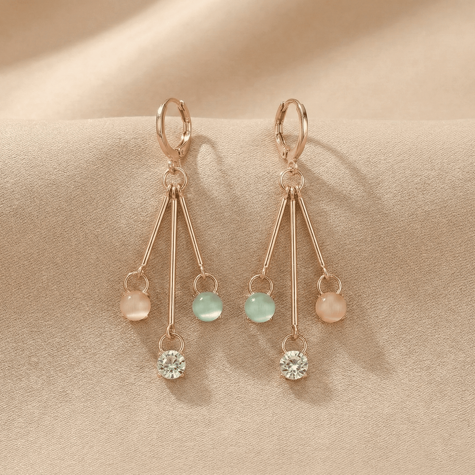 Eshanarya Pastel Drop Hoop Gold Tone Earrings