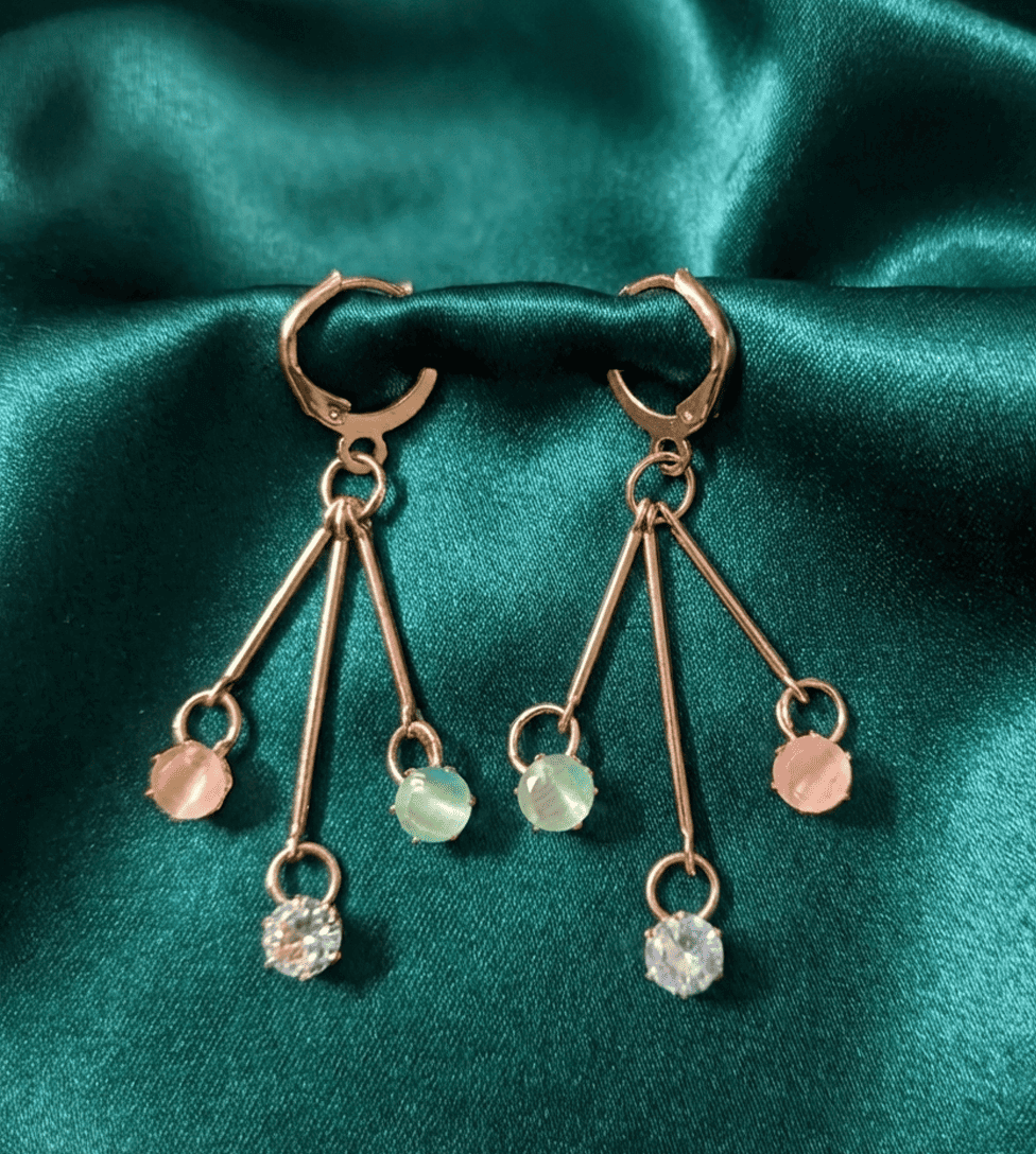 Eshanarya Pastel Drop Hoop Gold Tone Earrings