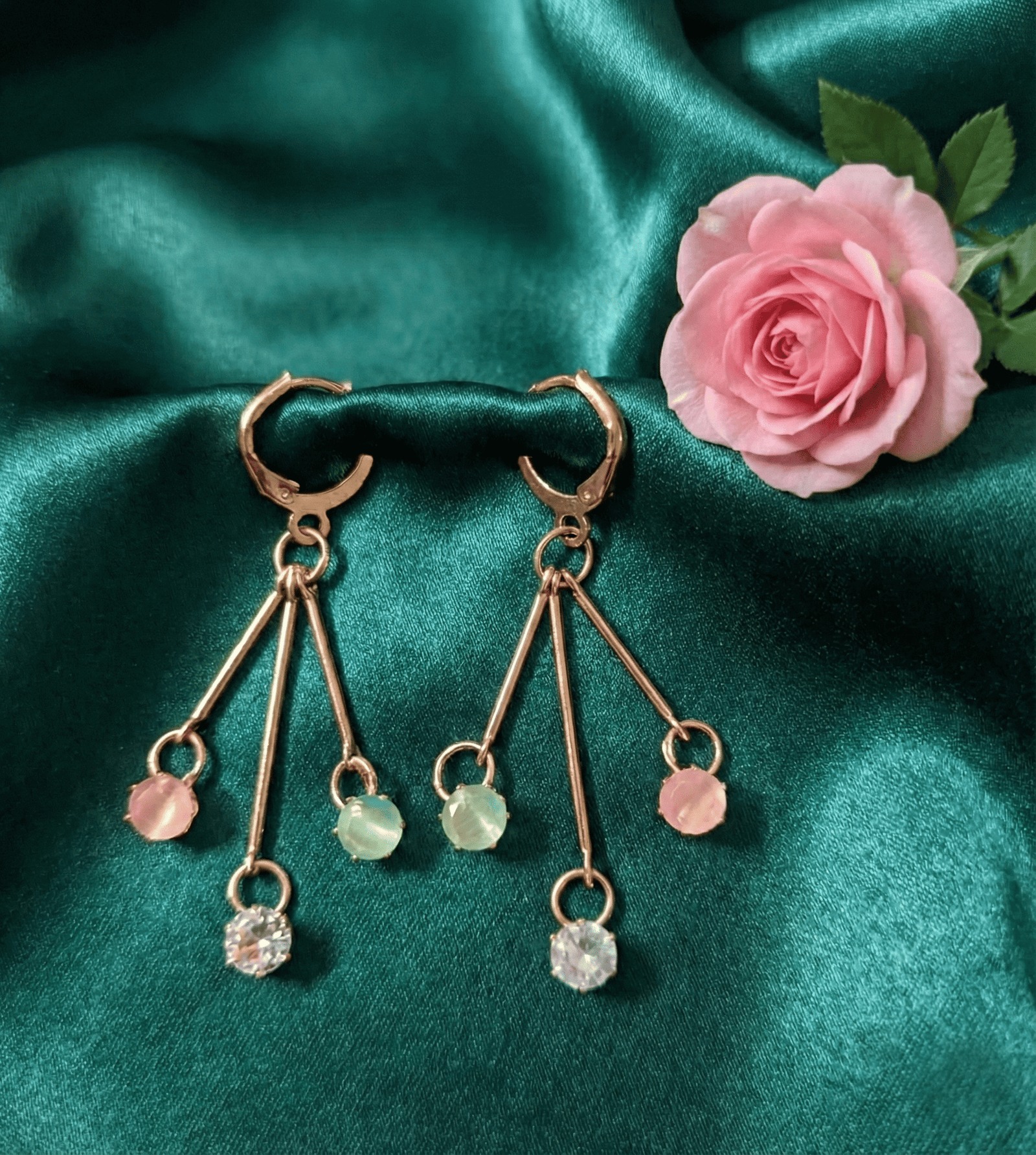 Eshanarya Pastel Drop Hoop Gold Tone Earrings