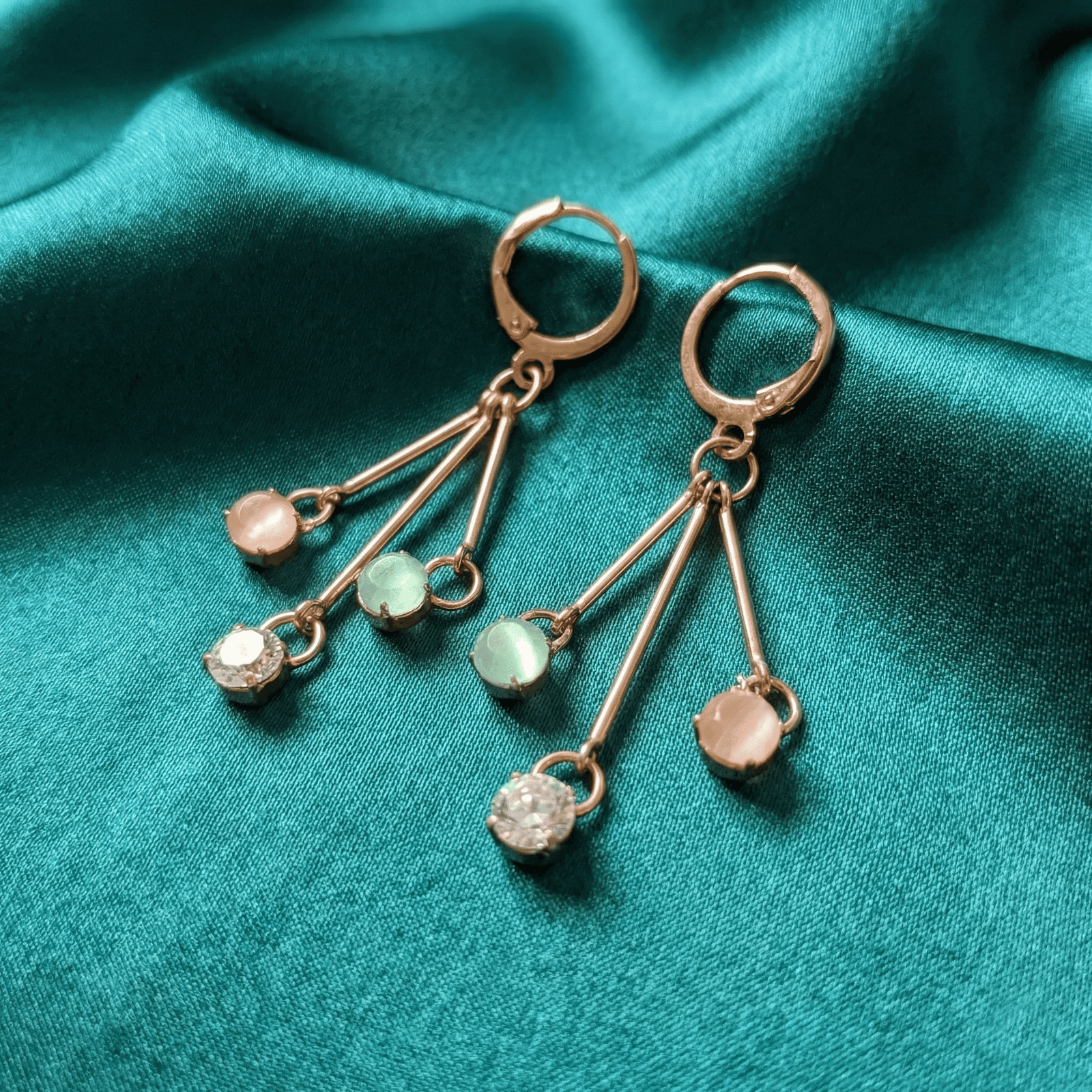 Eshanarya Pastel Drop Hoop Gold Tone Earrings