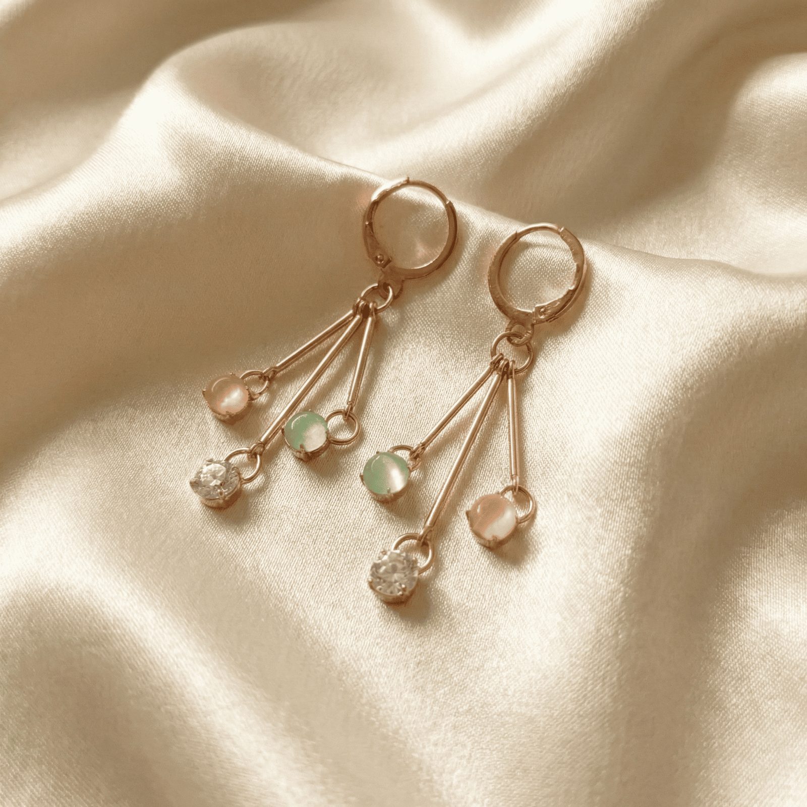 Eshanarya Pastel Drop Hoop Gold Tone Earrings