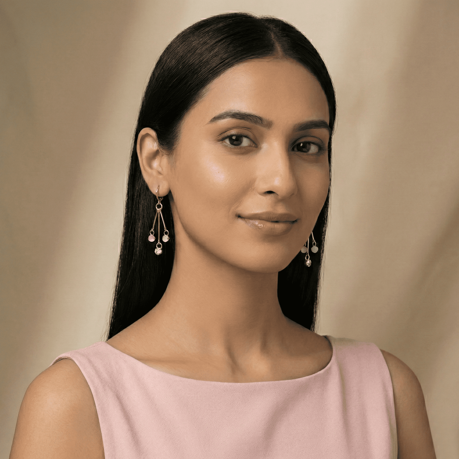 Eshanarya Pastel Drop Hoop Gold Tone Earrings