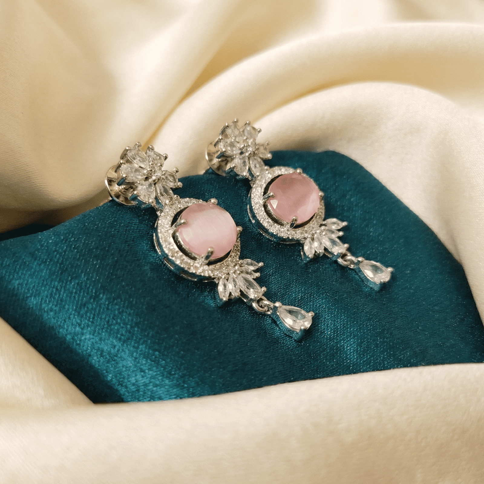 Eshanarya Pastel Pink AD Necklace Set for Women