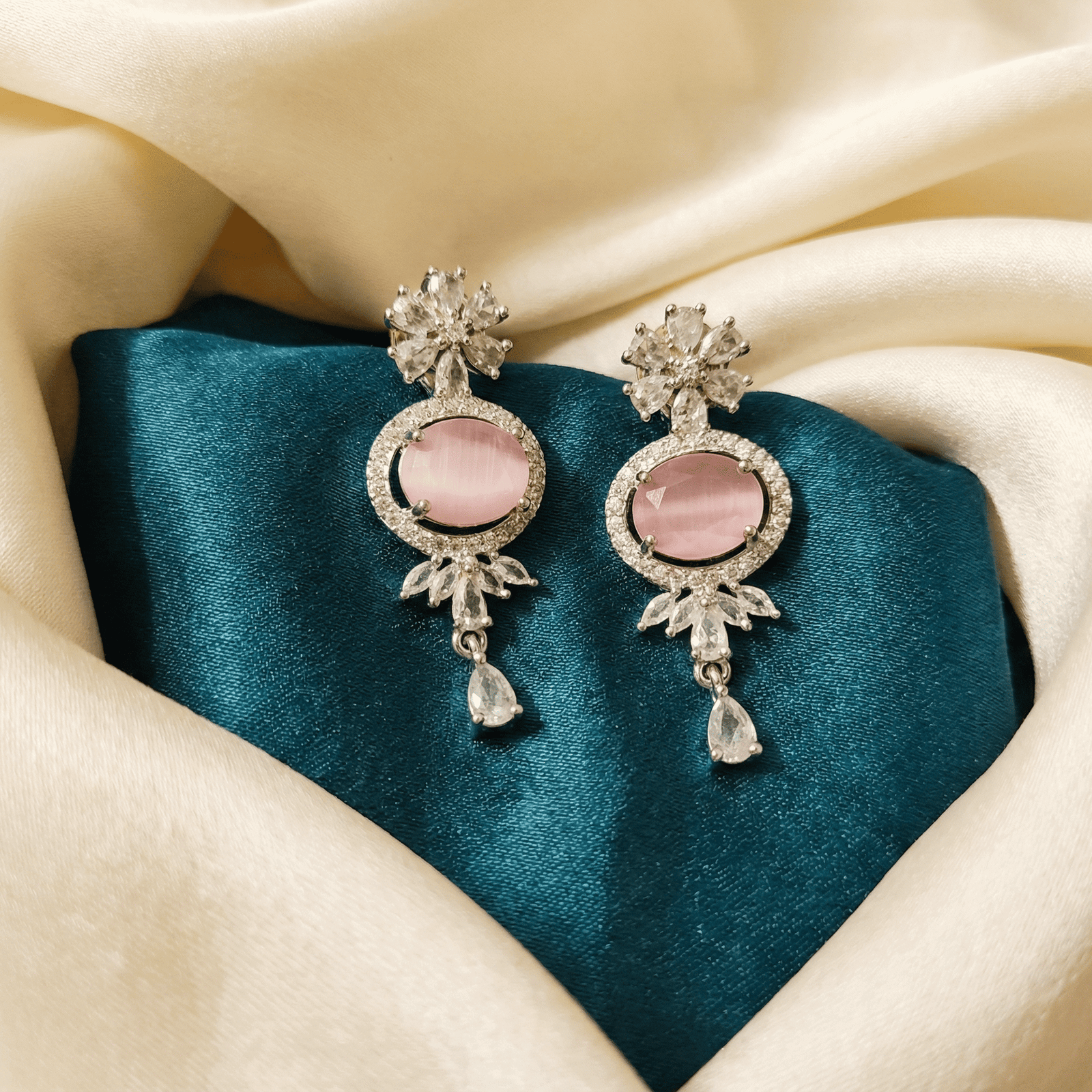 Eshanarya Pastel Pink AD Necklace Set for Women