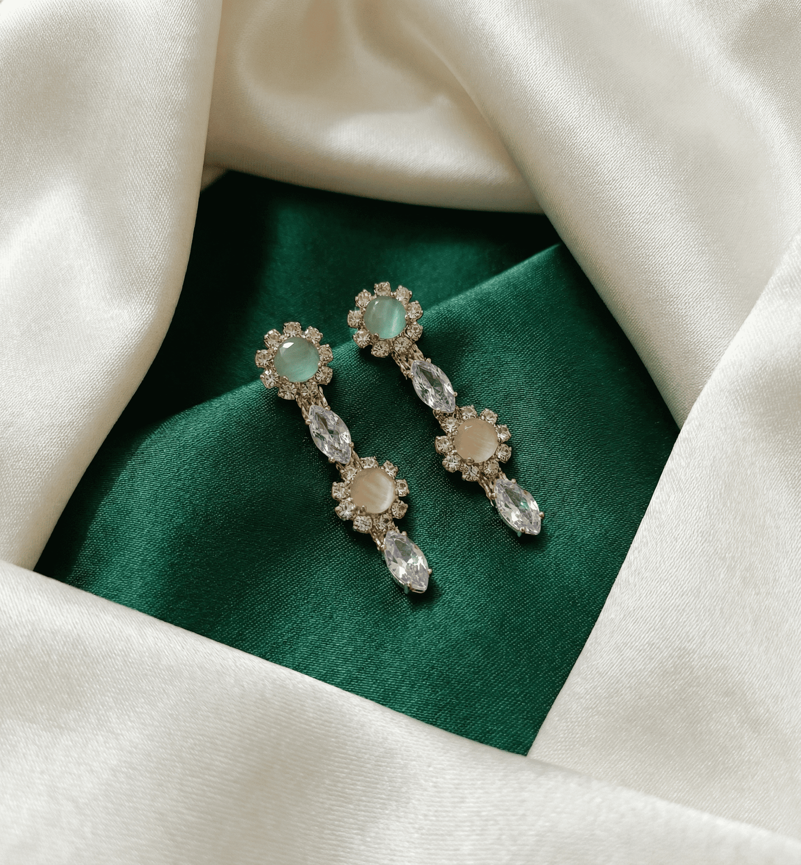 Eshanarya Pastel Triple Cascade AD Necklace Set