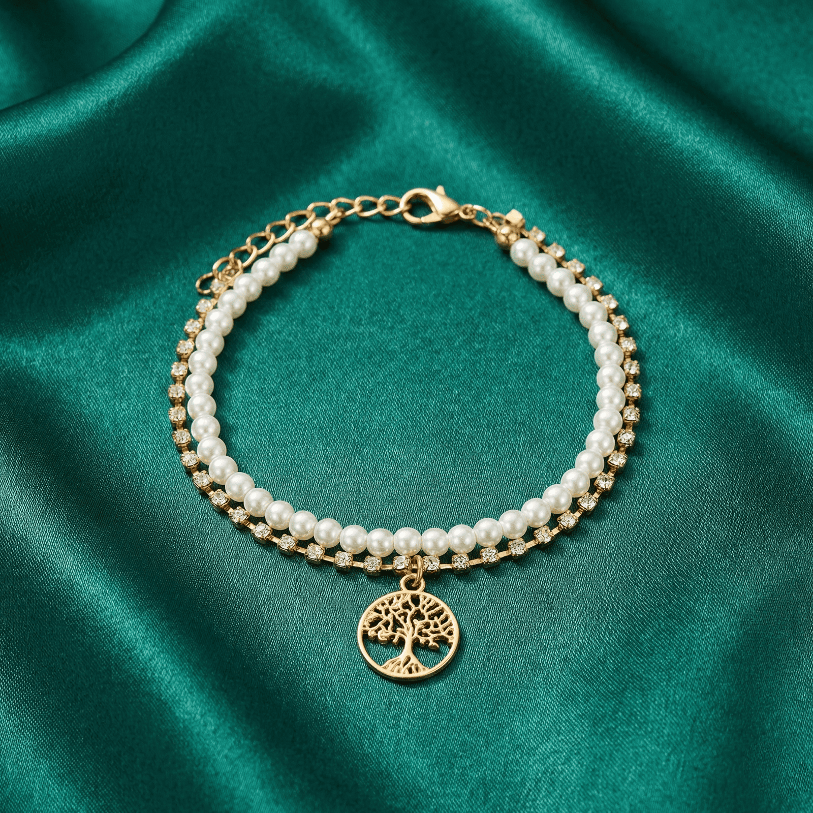 Eshanarya Pearl Tree  Charm CZ Bracelet