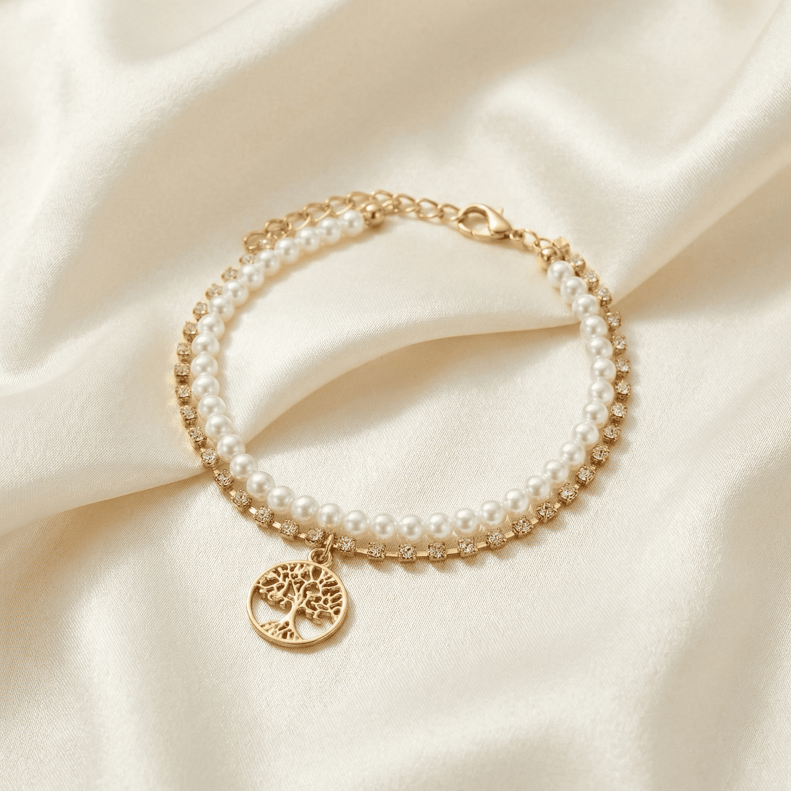 Eshanarya Pearl Tree  Charm CZ Bracelet