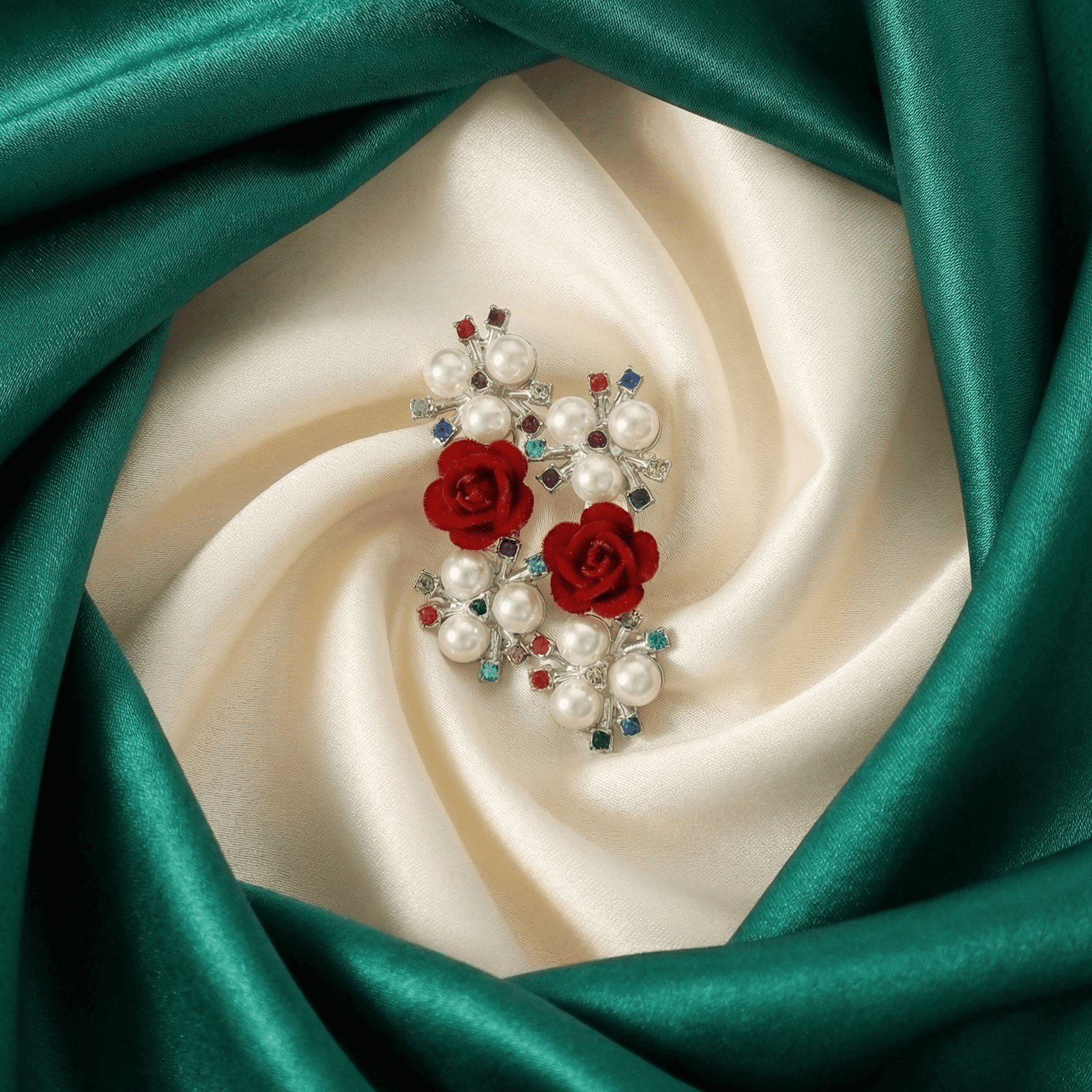 Eshanarya Red Rose Pearl Fashion Hair Clip for Women