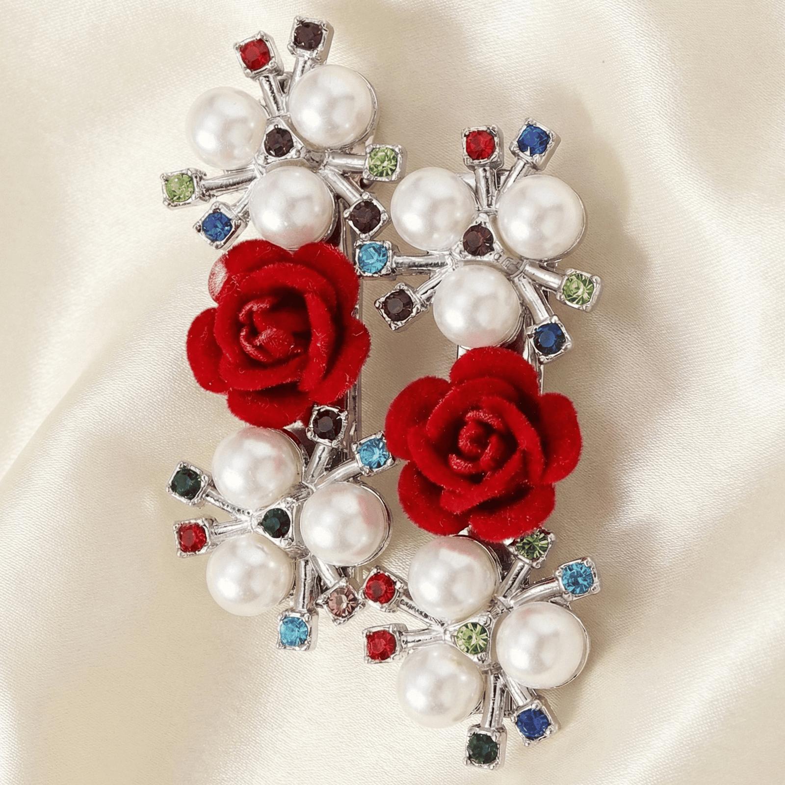 Eshanarya Red Rose Pearl Fashion Hair Clip for Women