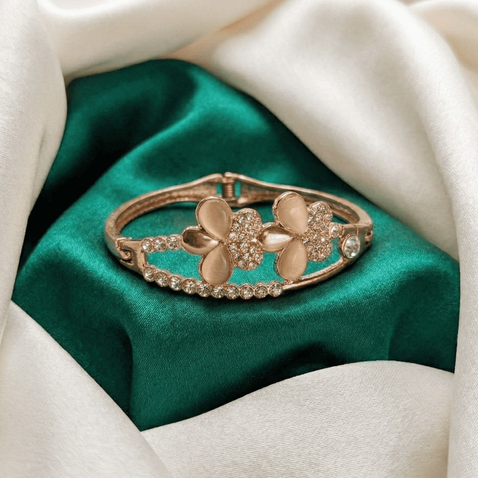 Eshanarya Gold Tone Floral Crystal Bracelet for Women