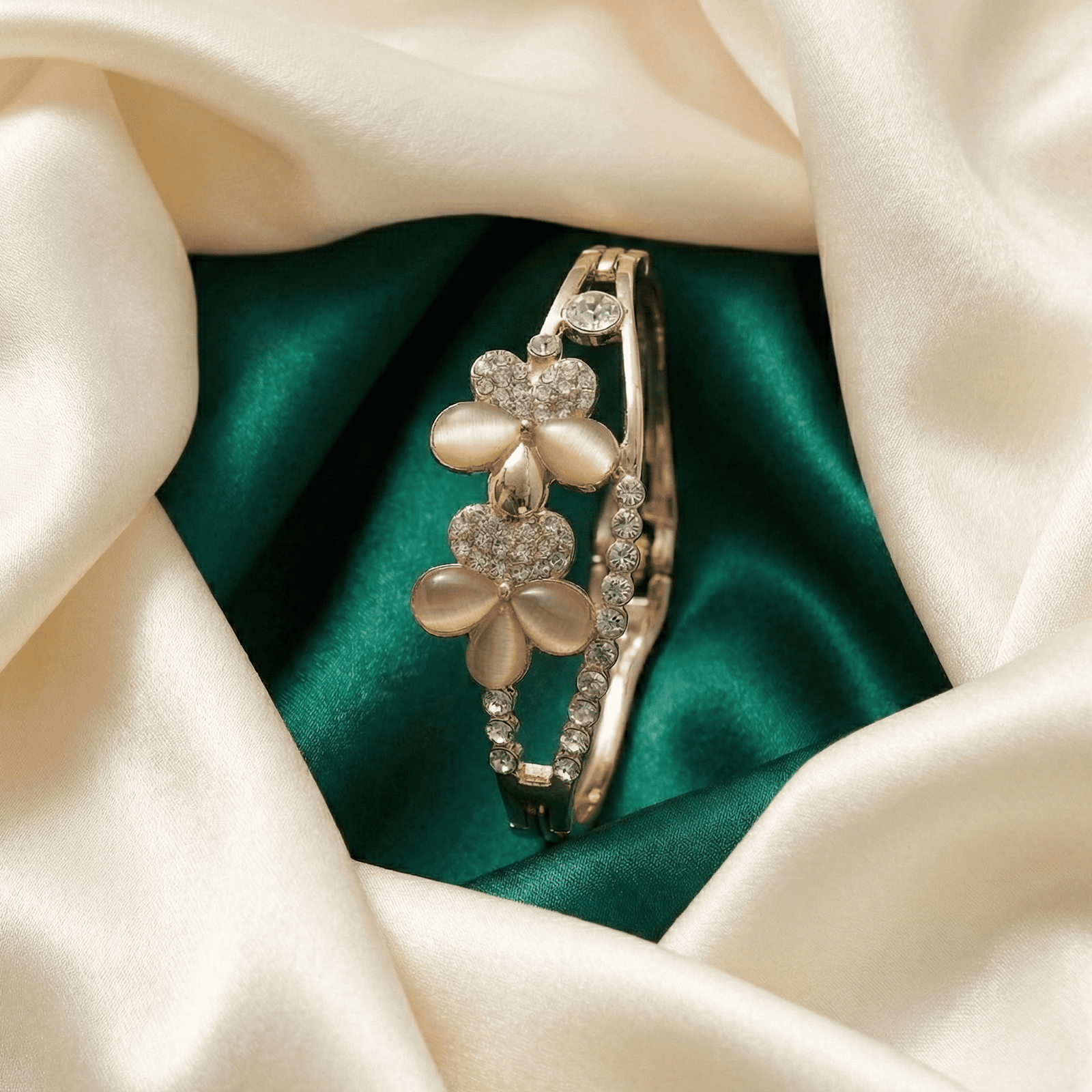 Eshanarya Gold Tone Floral Crystal Bracelet for Women