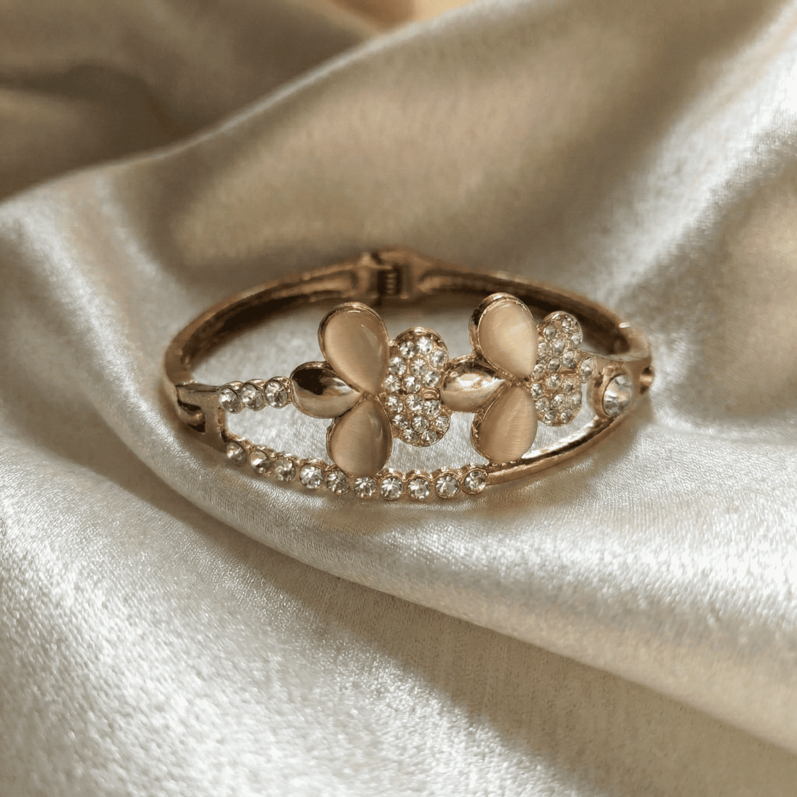 Eshanarya Gold Tone Floral Crystal Bracelet for Women