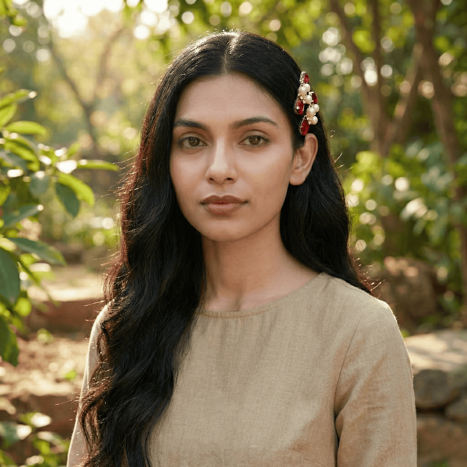 Eshanarya Ruby Pearl Crystal Hair Clip