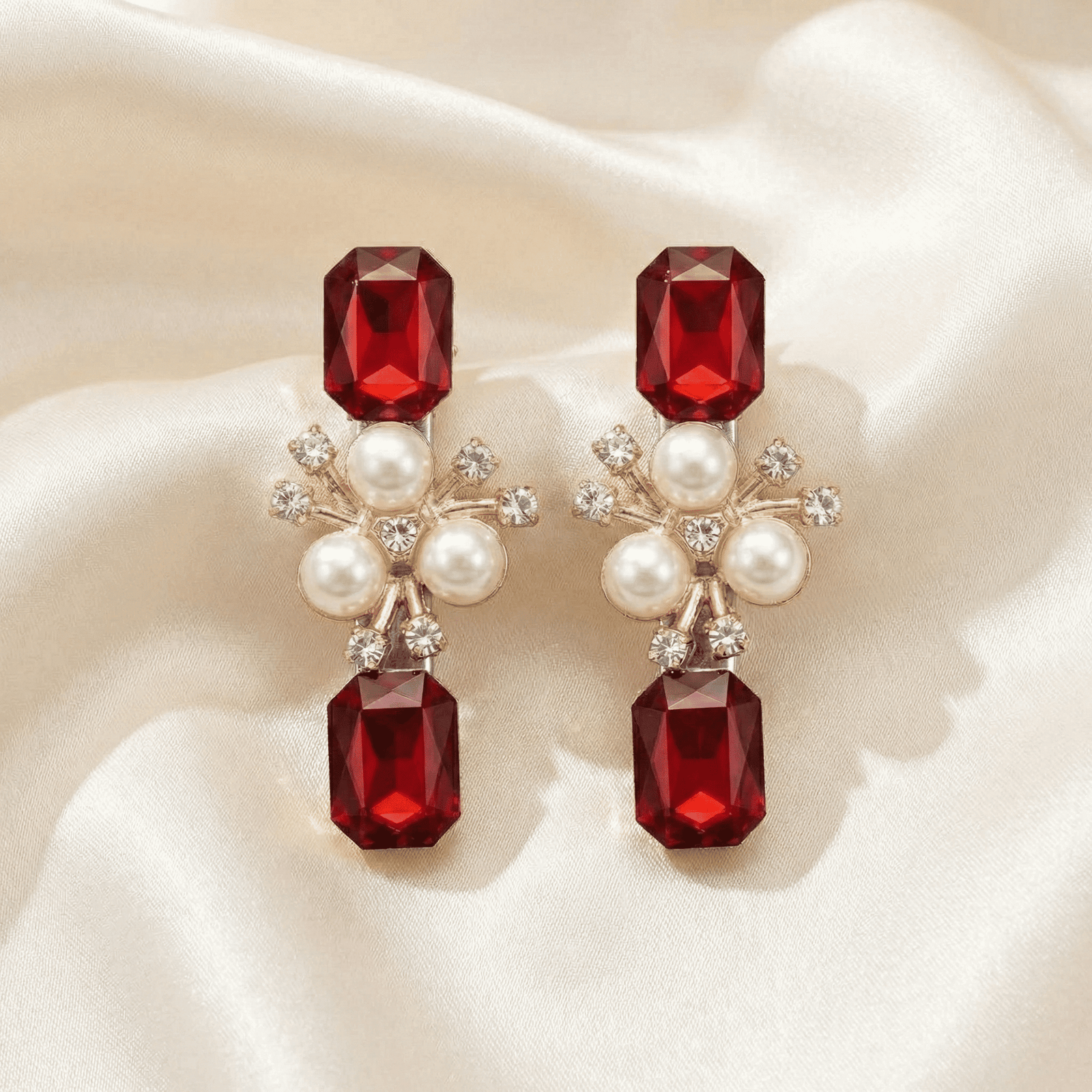 Eshanarya Ruby Pearl Crystal Hair Clip