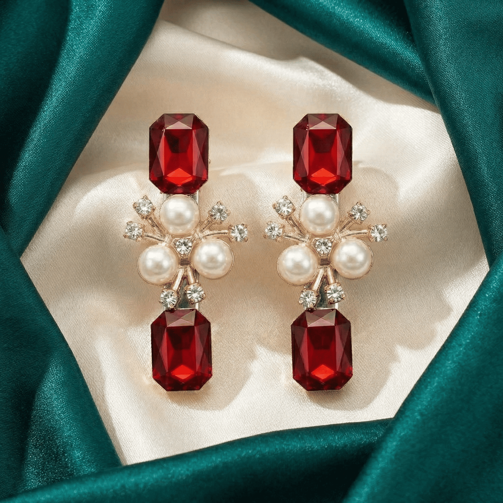 Eshanarya Ruby Pearl Crystal Hair Clip