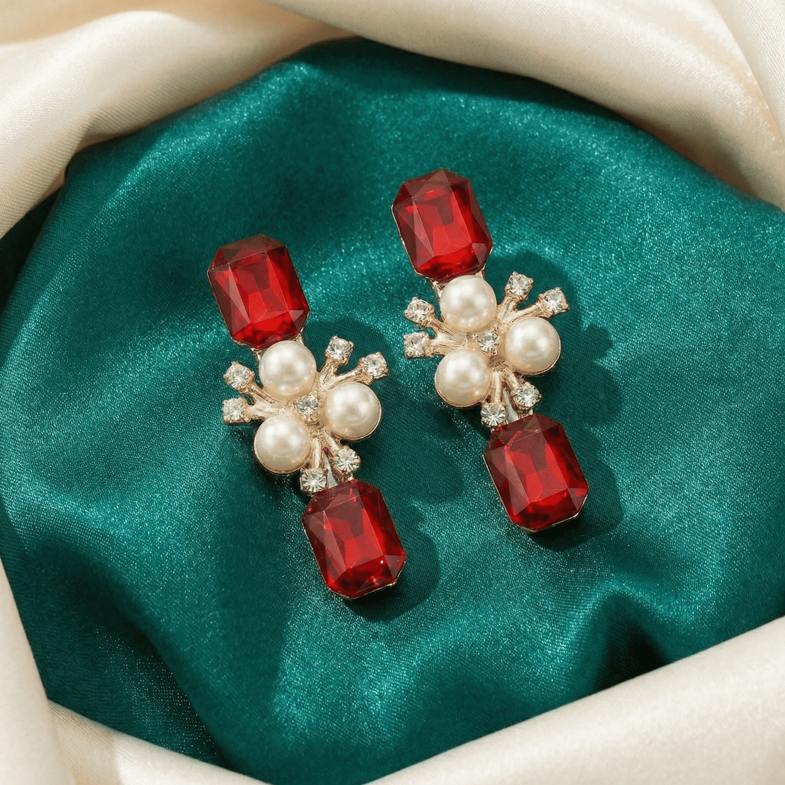 Eshanarya Ruby Pearl Crystal Hair Clip