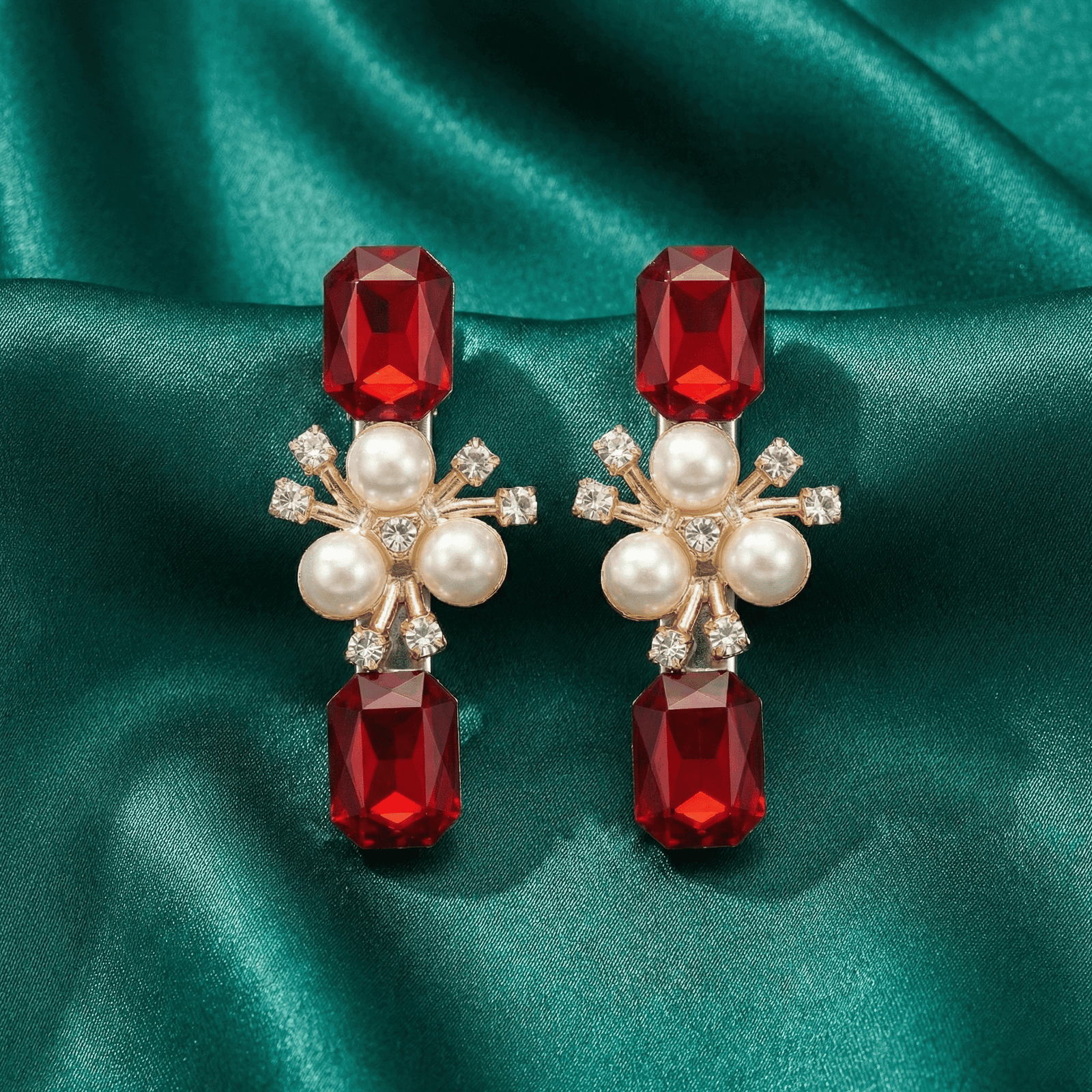 Eshanarya Ruby Pearl Crystal Hair Clip