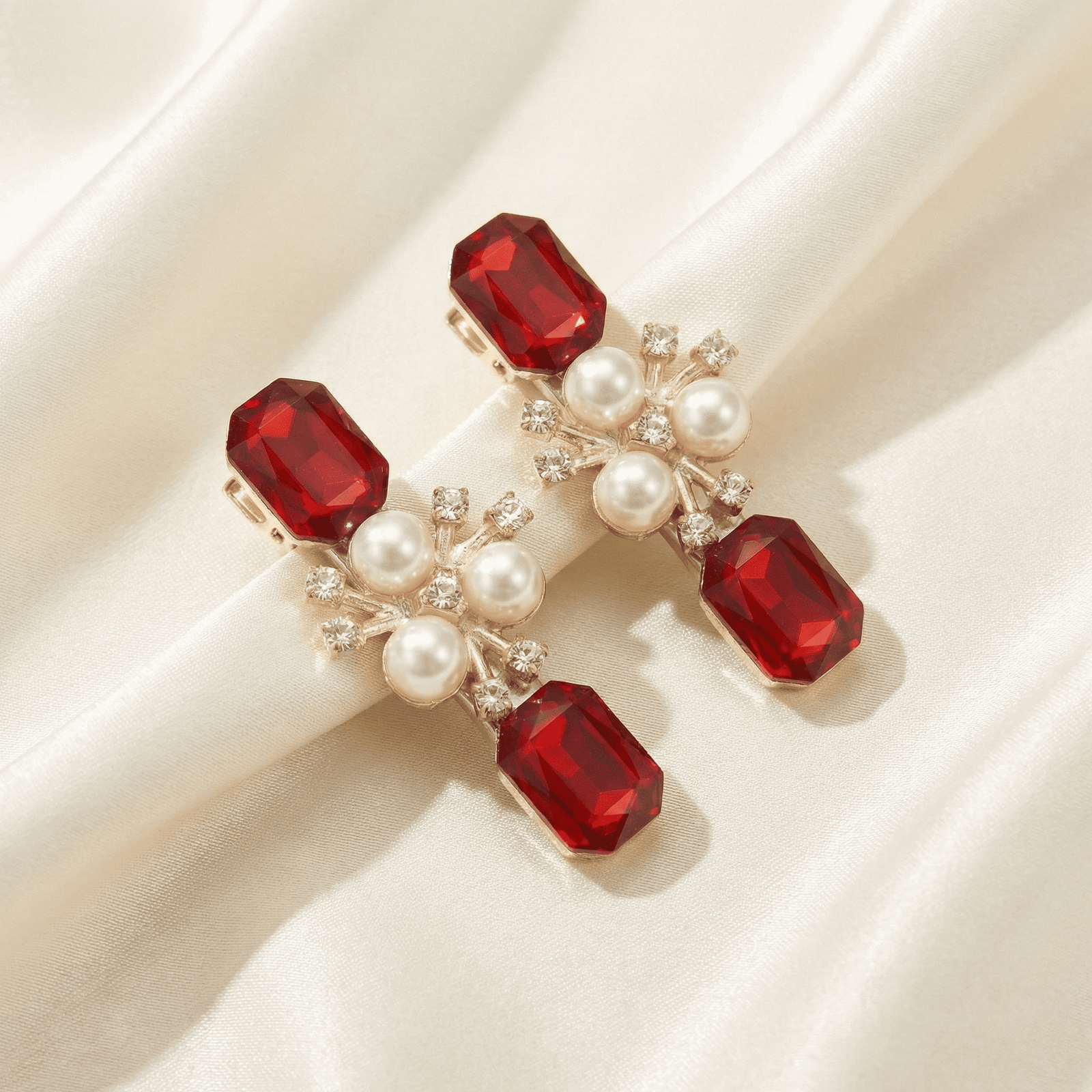 Eshanarya Ruby Pearl Crystal Hair Clip