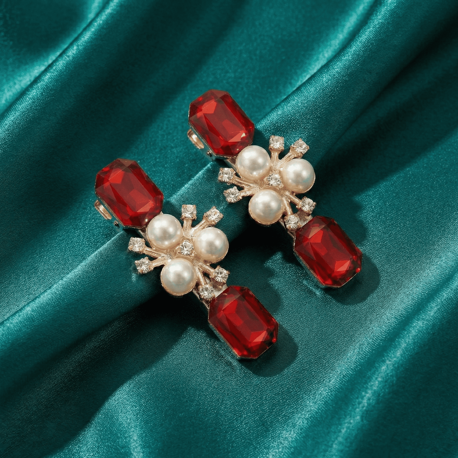 Eshanarya Ruby Pearl Crystal Hair Clip