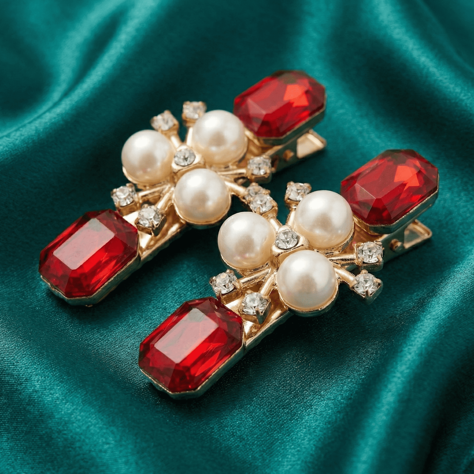 Eshanarya Ruby Pearl Crystal Hair Clip