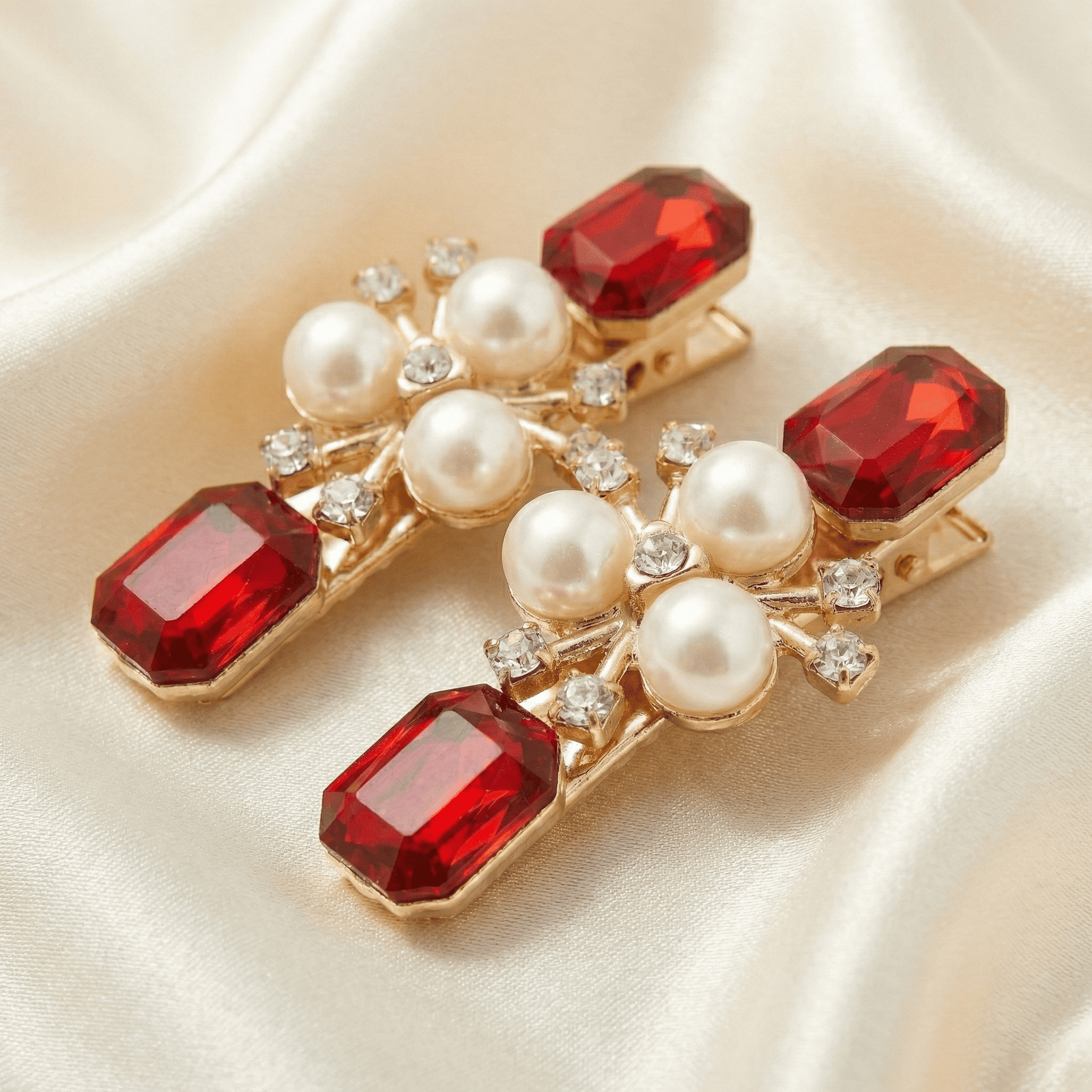 Eshanarya Ruby Pearl Crystal Hair Clip