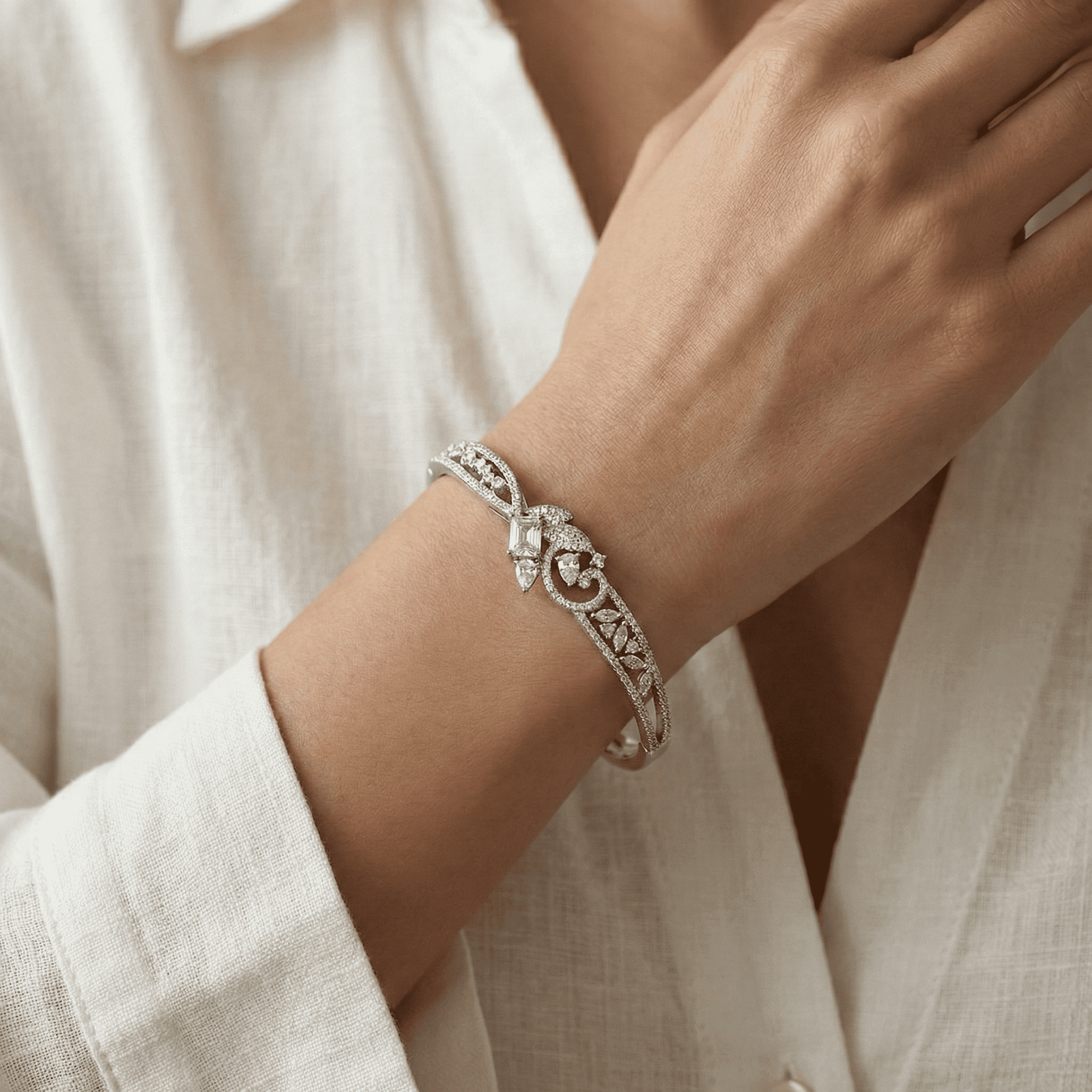 Eshanarya Silver Zircon Anti-Tarnish Bracelet