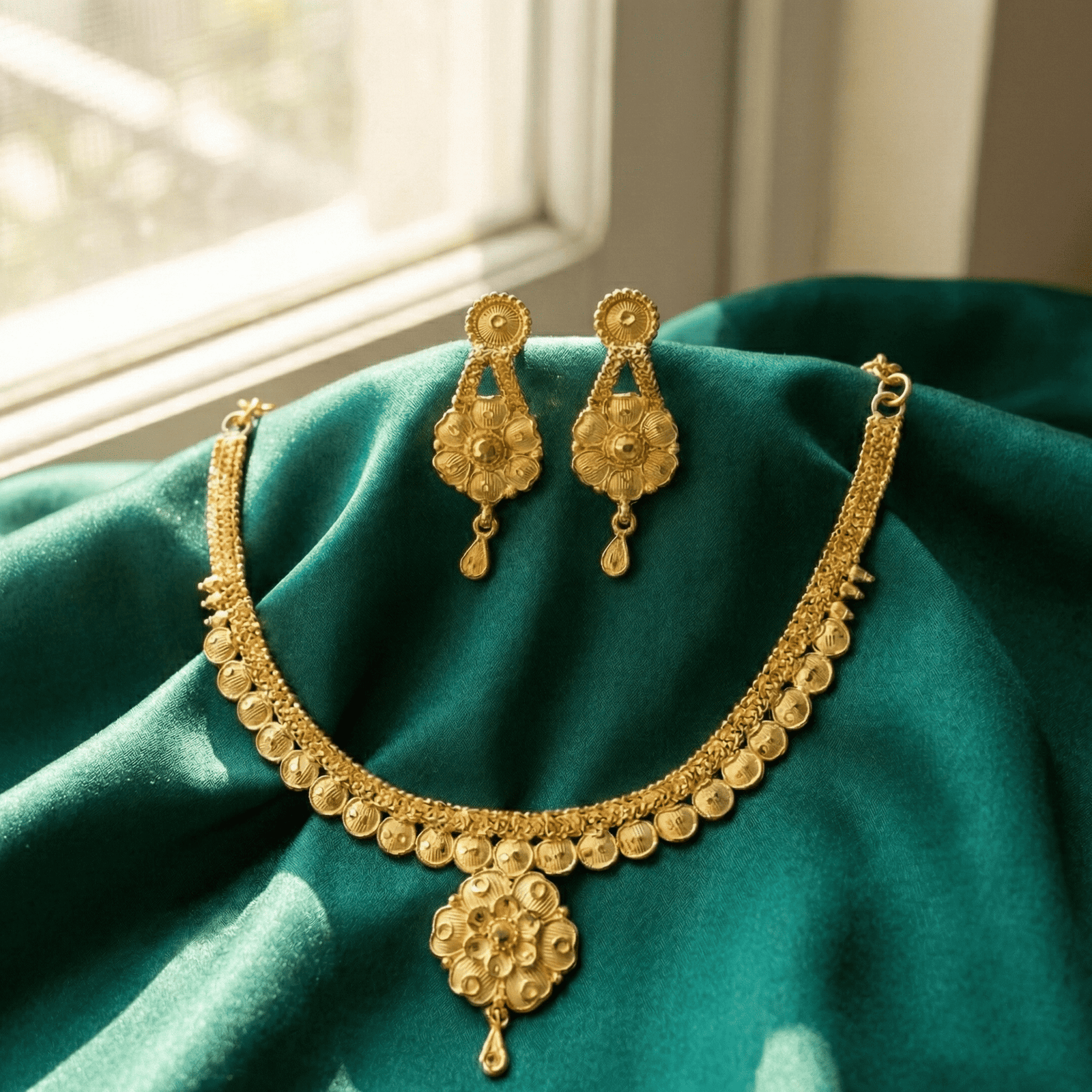 Eshanarya Swarna Pushpa One Gram Gold Necklace Set