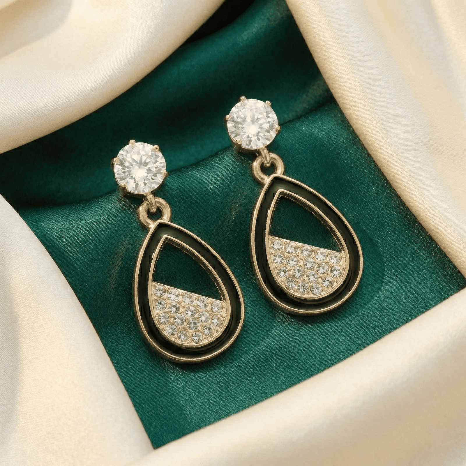 Gold-Tone Black Teardrop Crystal Drop Earrings