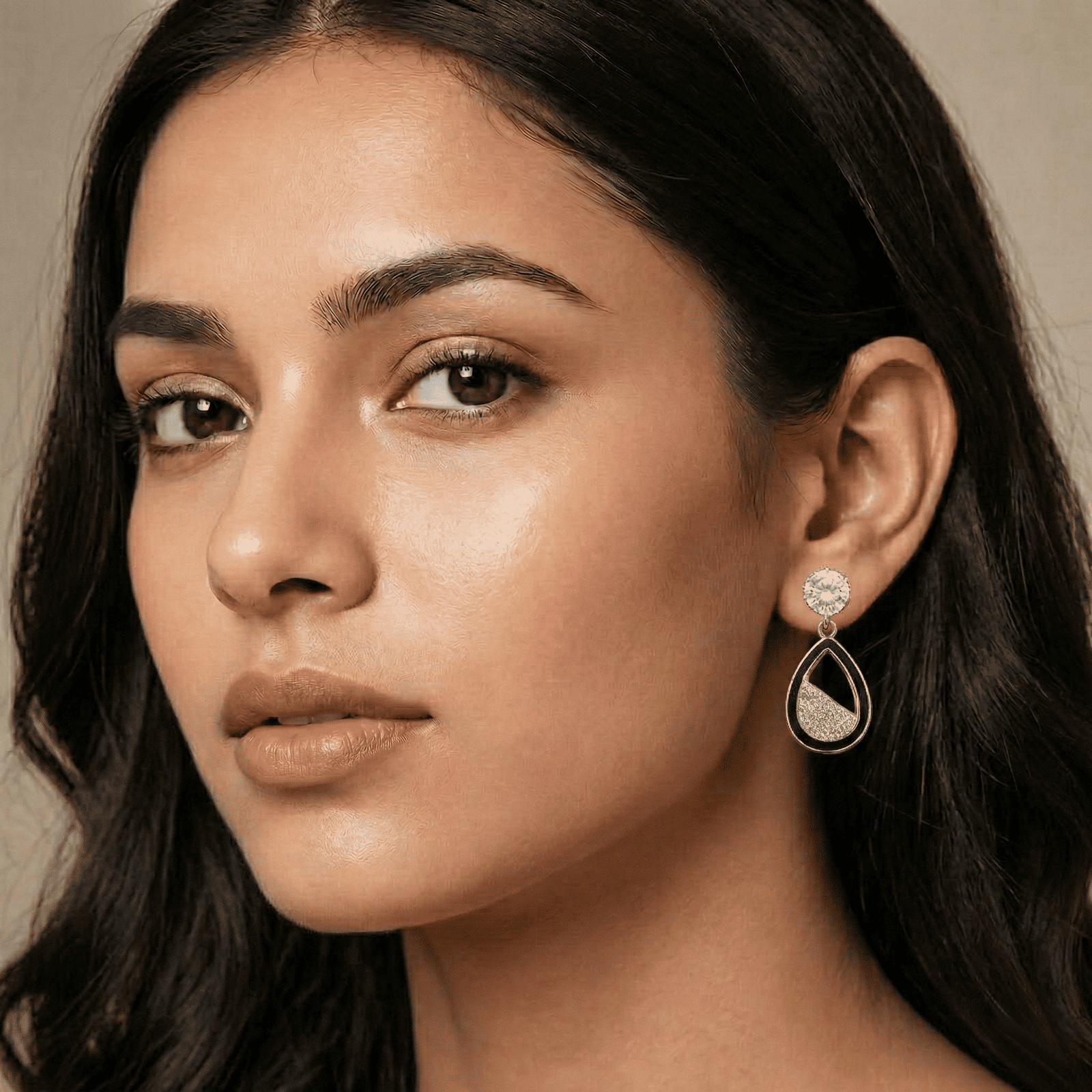 Gold-Tone Black Teardrop Crystal Drop Earrings