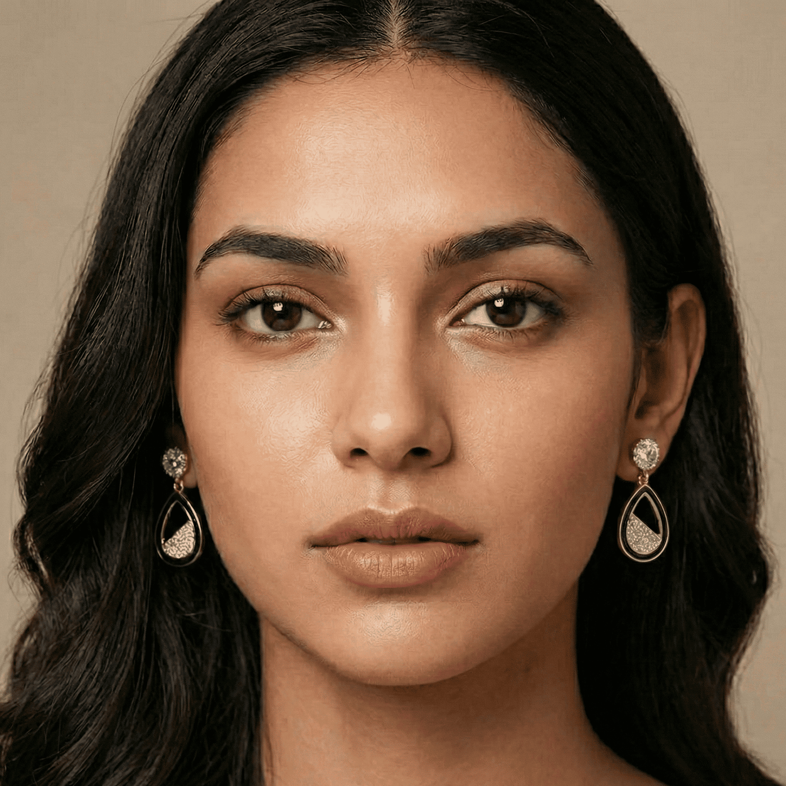 Gold-Tone Black Teardrop Crystal Drop Earrings