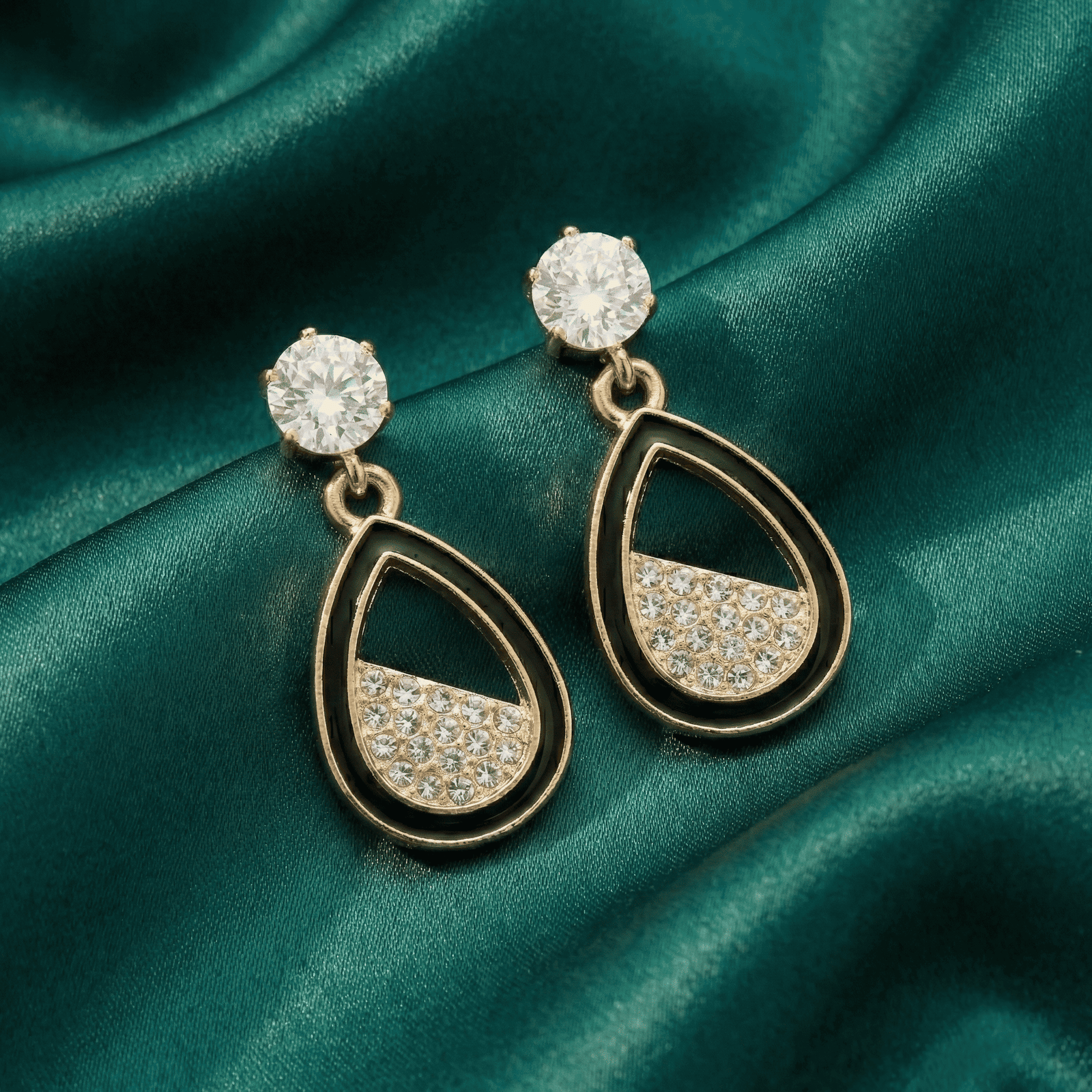 Gold-Tone Black Teardrop Crystal Drop Earrings