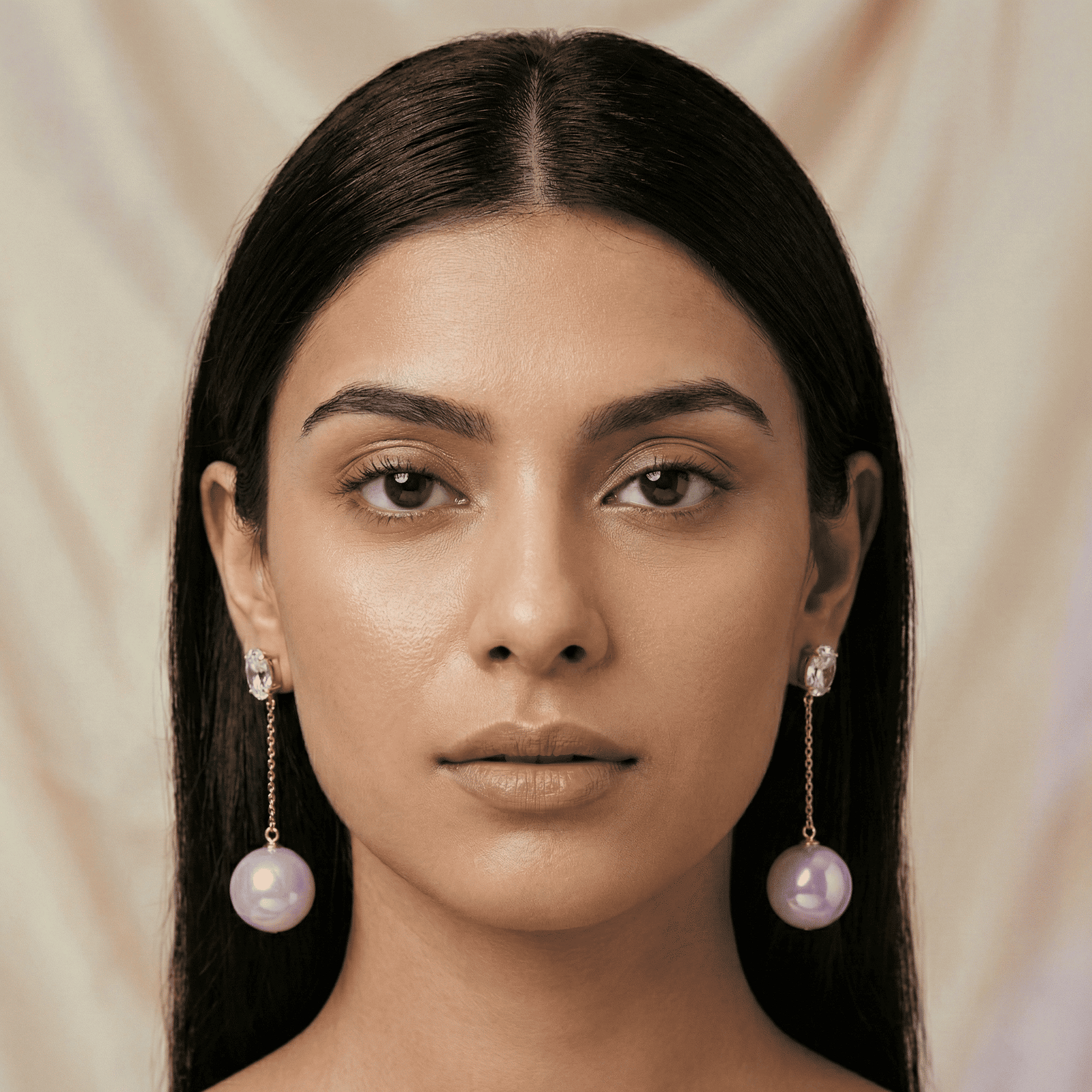 Gold-Tone Chain Drop Earrings with Iridescent Beads