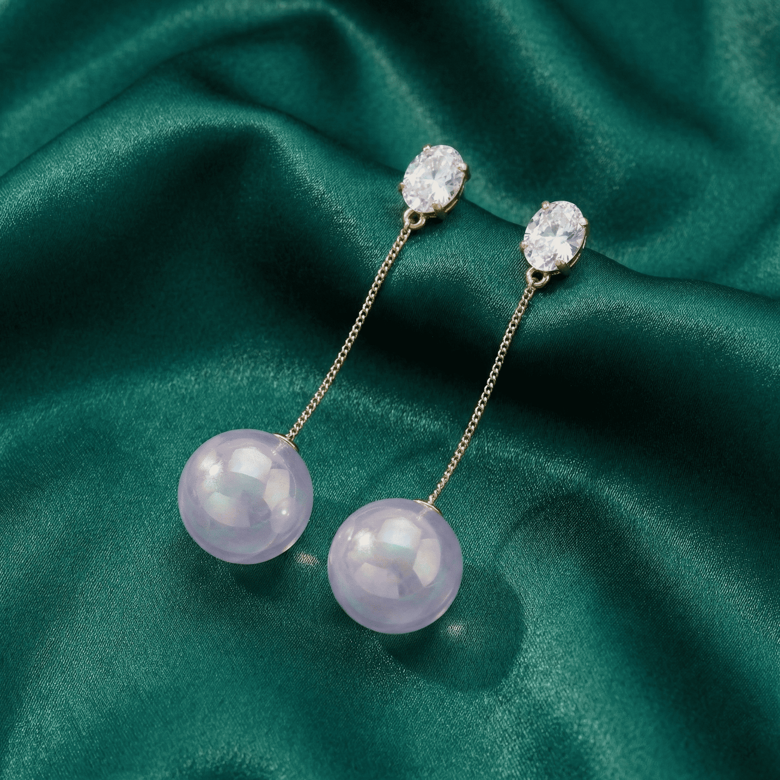 Gold-Tone Chain Drop Earrings with Iridescent Beads