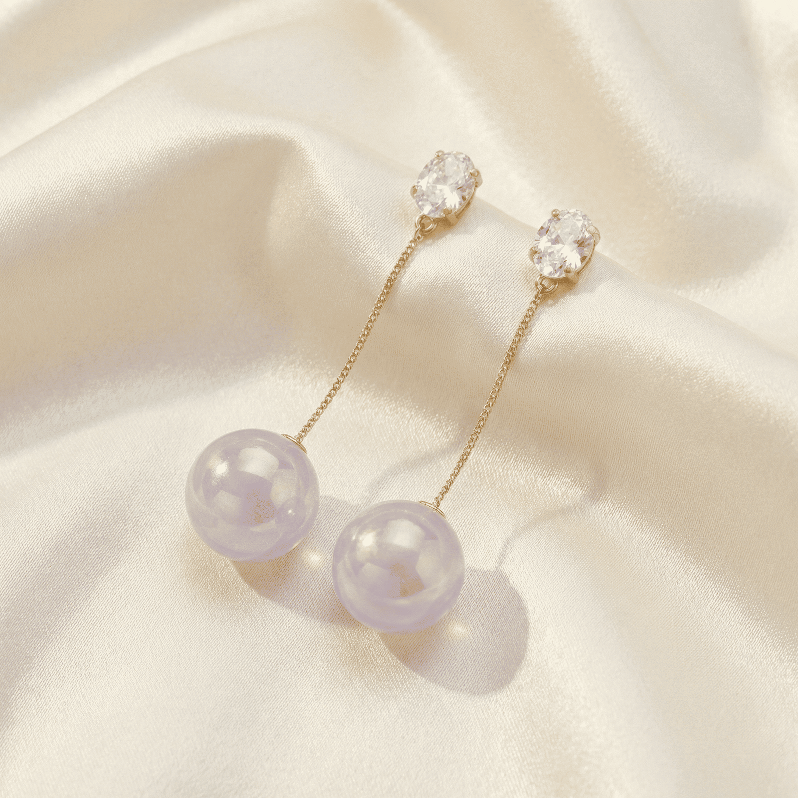 Gold-Tone Chain Drop Earrings with Iridescent Beads