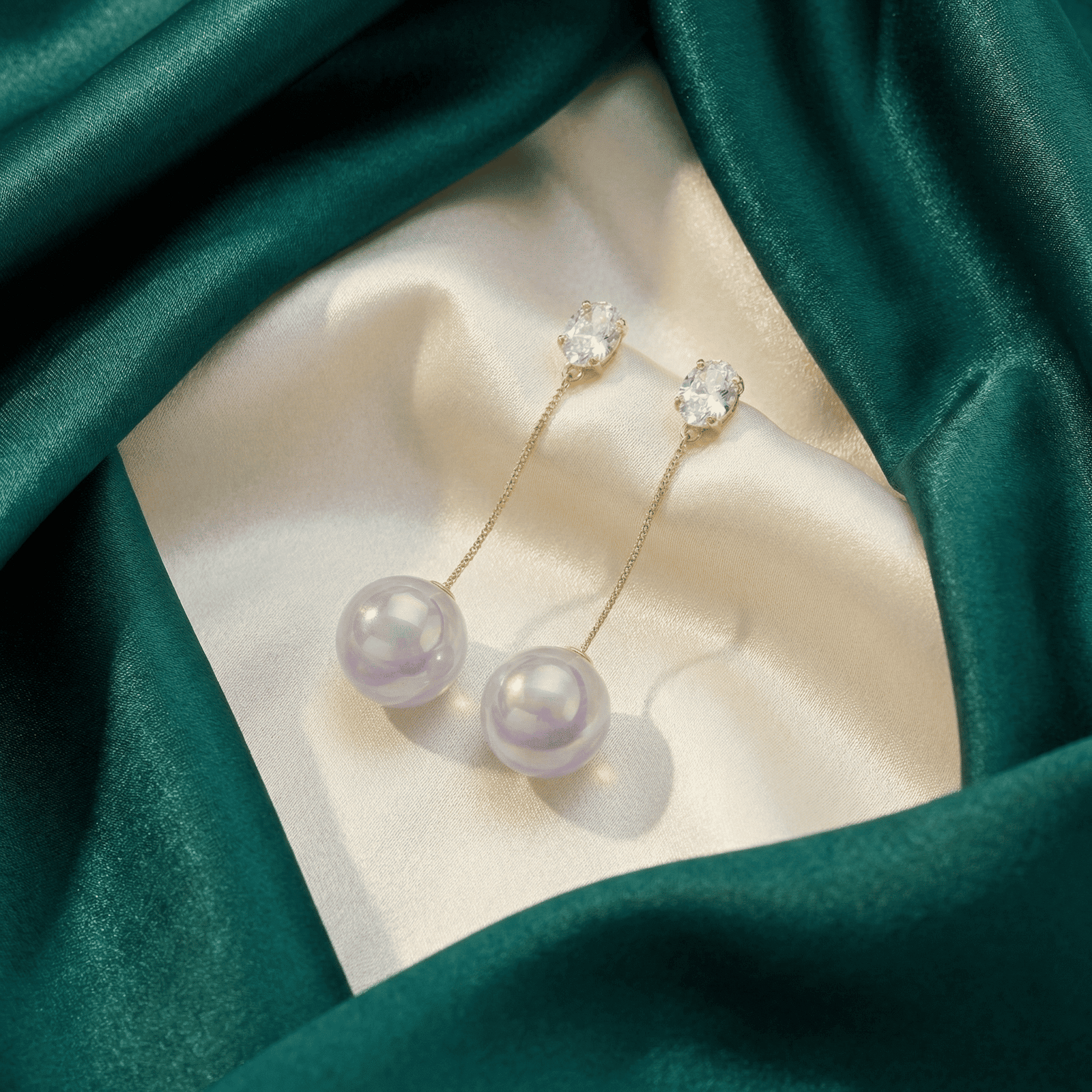 Gold-Tone Chain Drop Earrings with Iridescent Beads