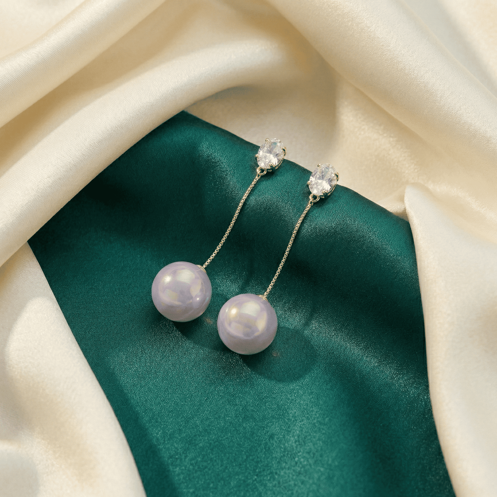 Gold-Tone Chain Drop Earrings with Iridescent Beads