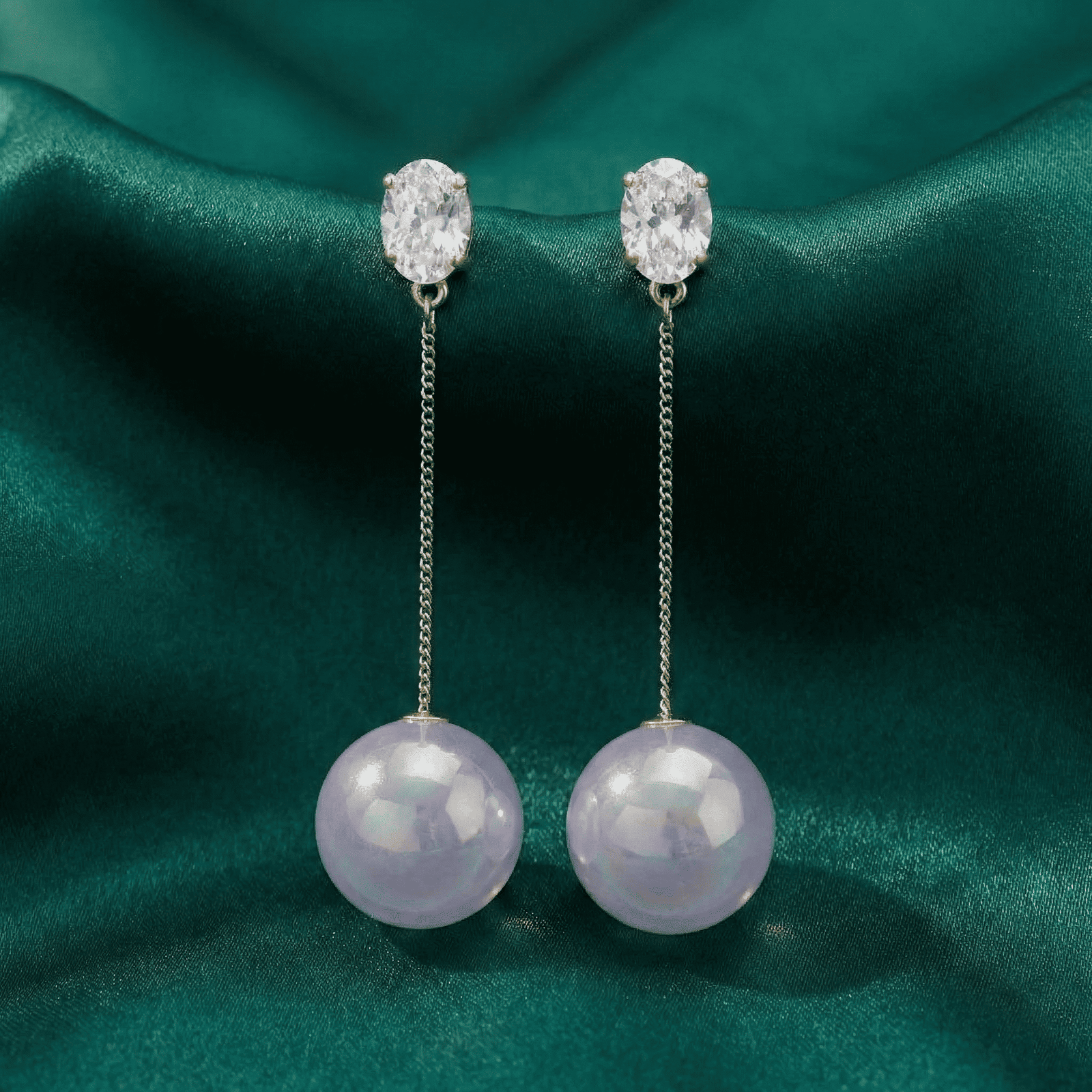 Gold-Tone Chain Drop Earrings with Iridescent Beads