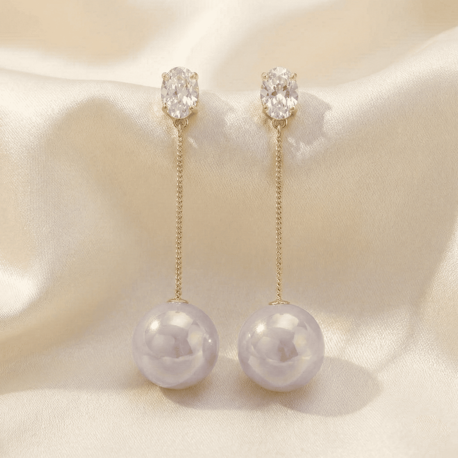 Gold-Tone Chain Drop Earrings with Iridescent Beads