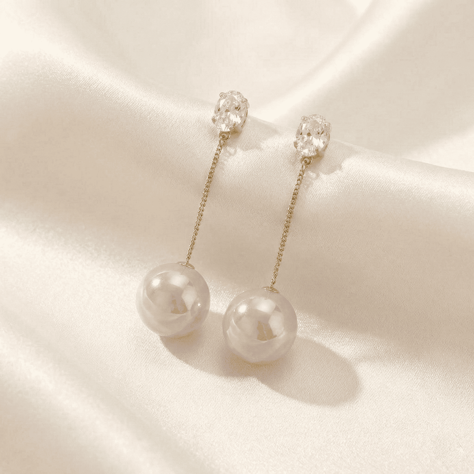 Gold-Tone Chain Drop Earrings with Iridescent Beads