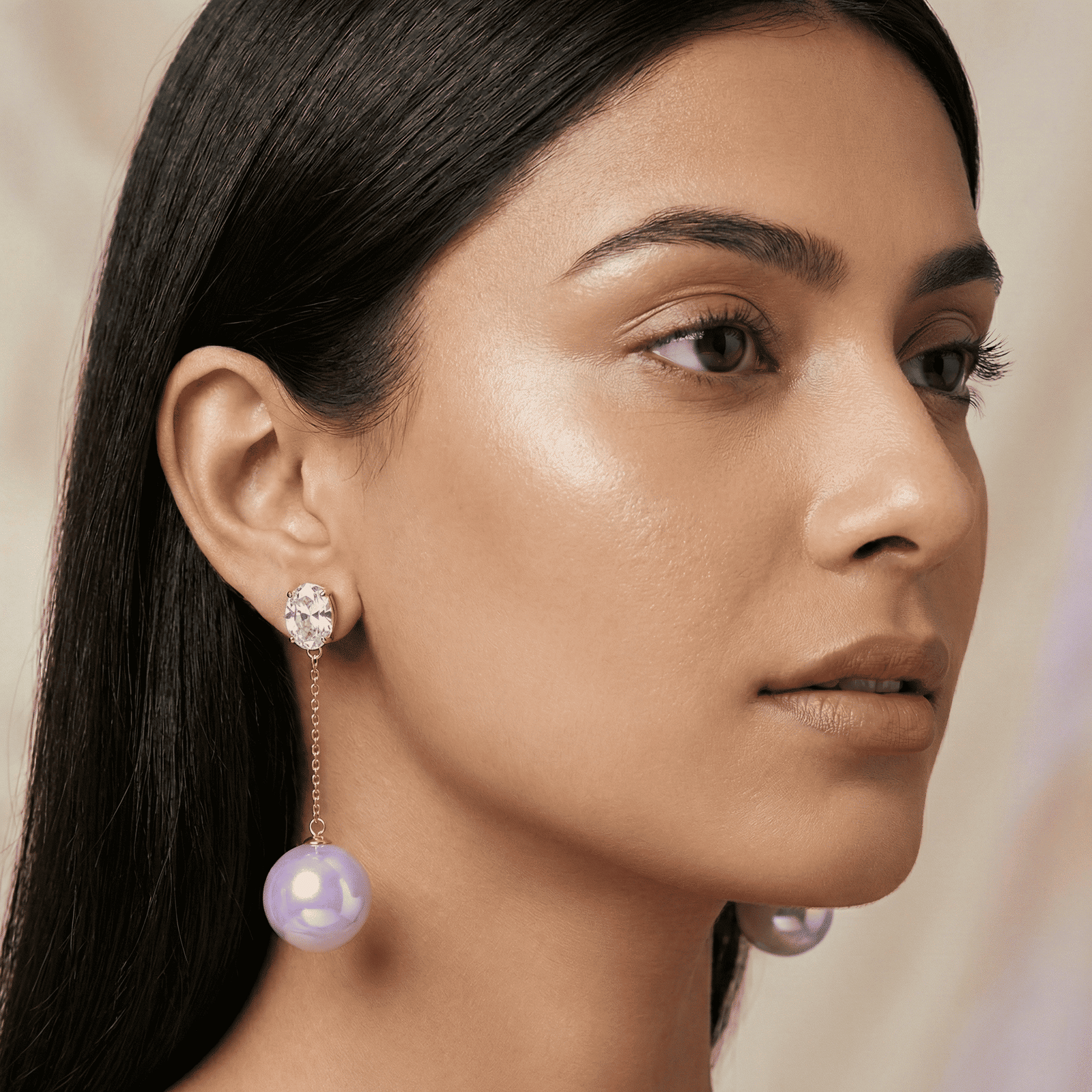 Gold-Tone Chain Drop Earrings with Iridescent Beads