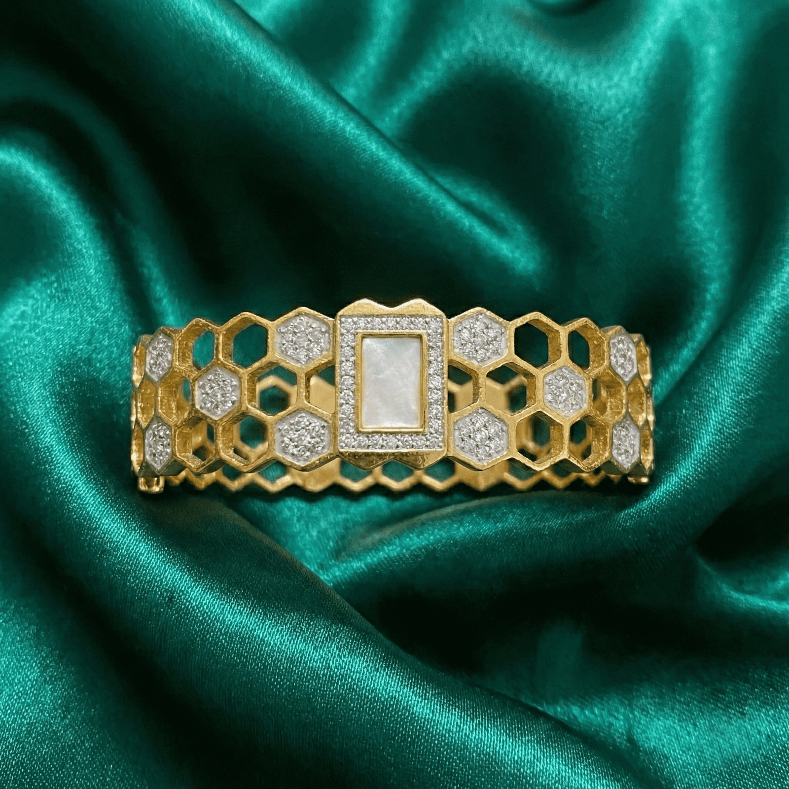 Eshanarya Gold-Tone Honeycomb Crystal Bracelet for Women