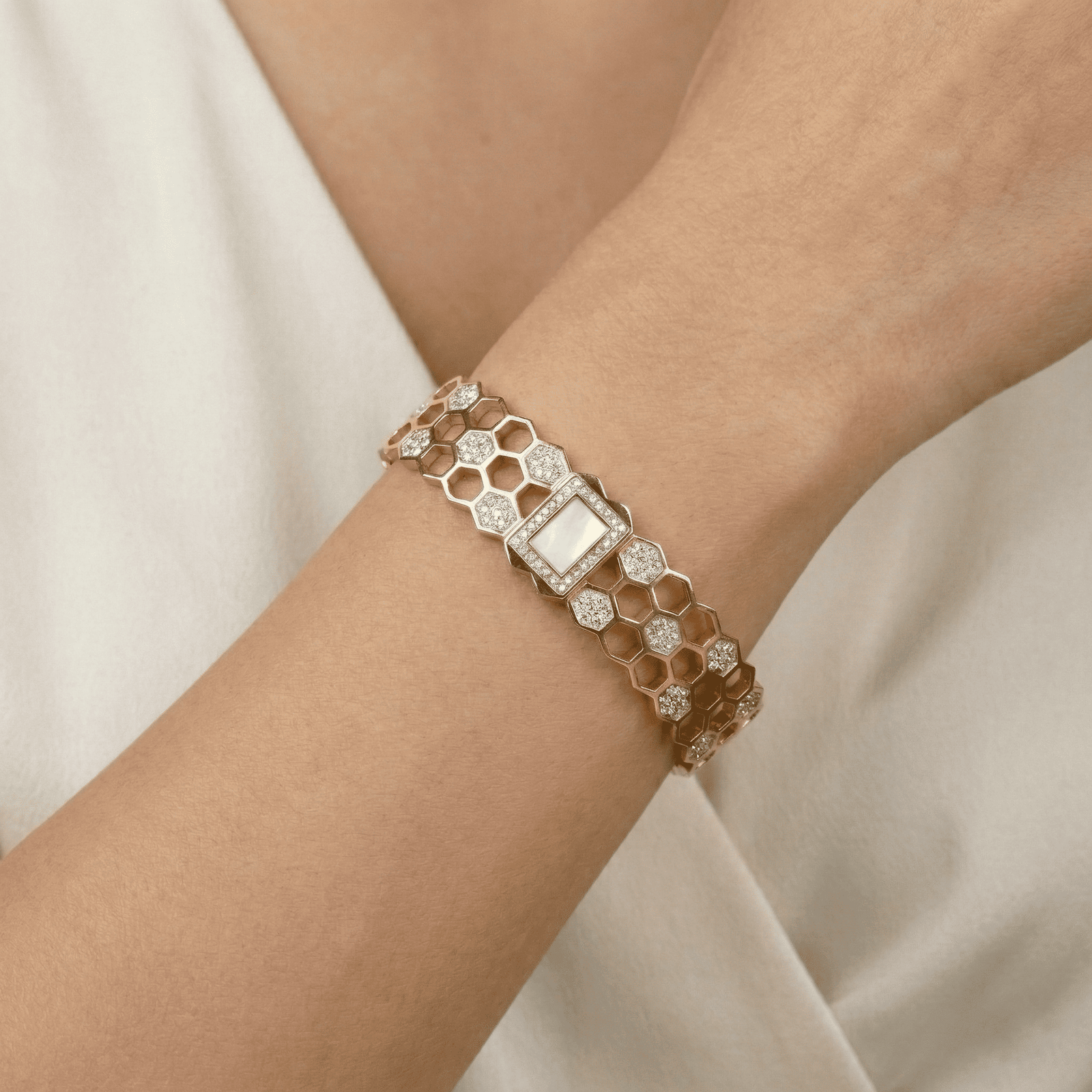 Eshanarya Gold-Tone Honeycomb Crystal Bracelet for Women