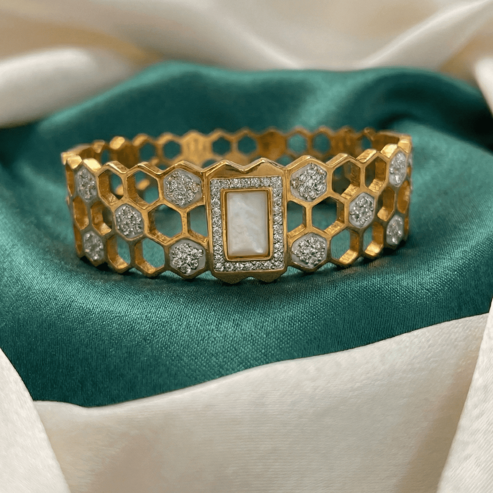 Eshanarya Gold-Tone Honeycomb Crystal Bracelet for Women