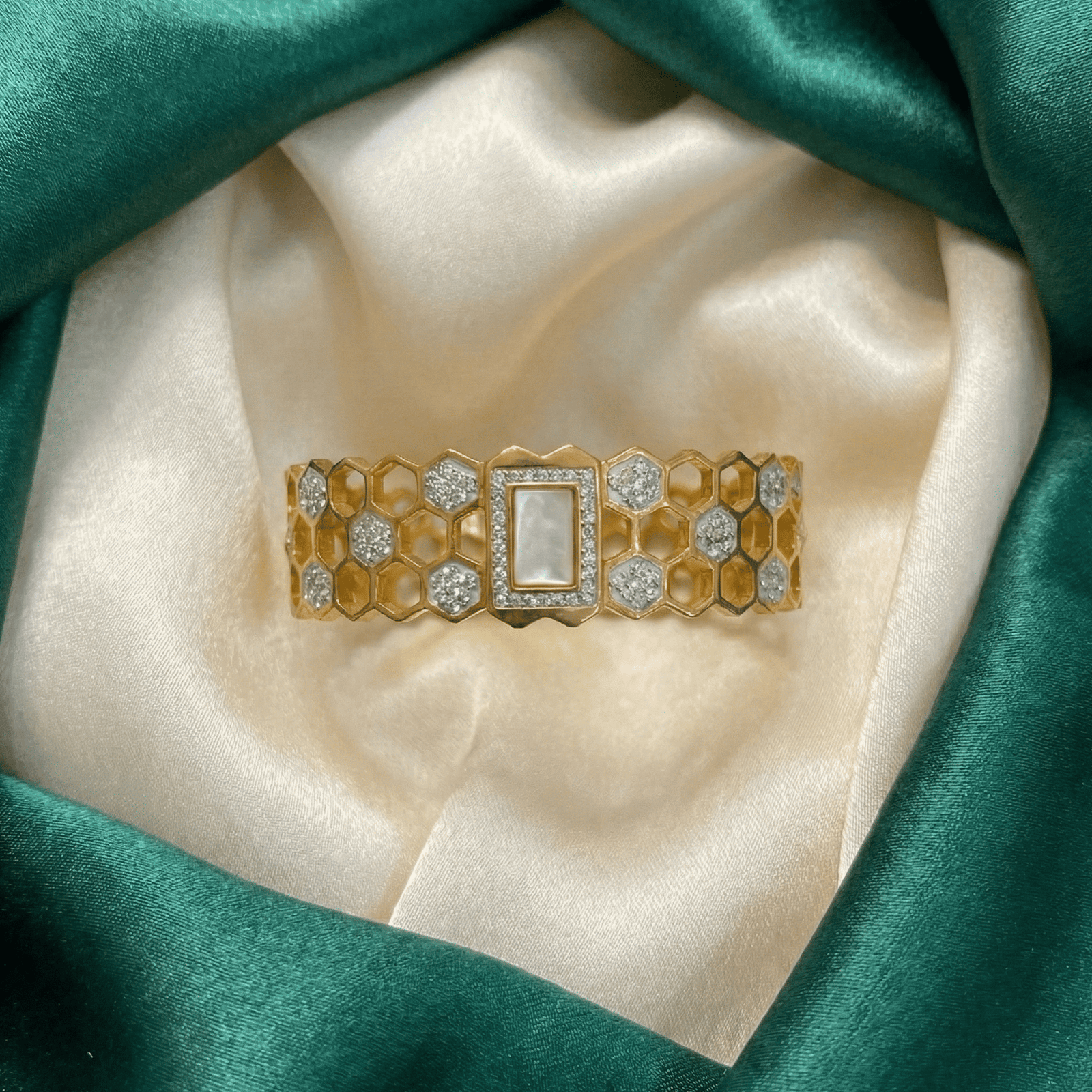 Eshanarya Gold-Tone Honeycomb Crystal Bracelet for Women