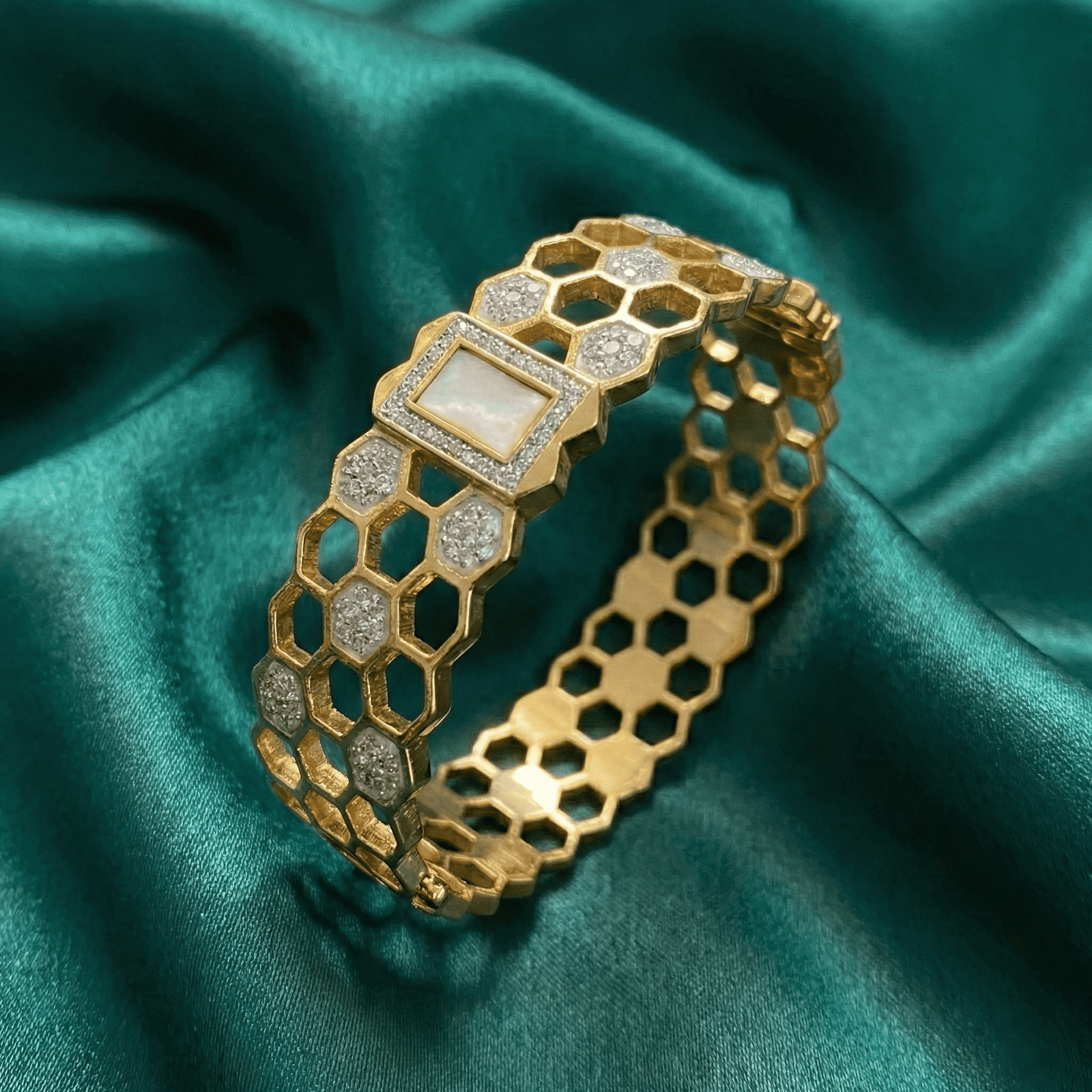 Eshanarya Gold-Tone Honeycomb Crystal Bracelet for Women
