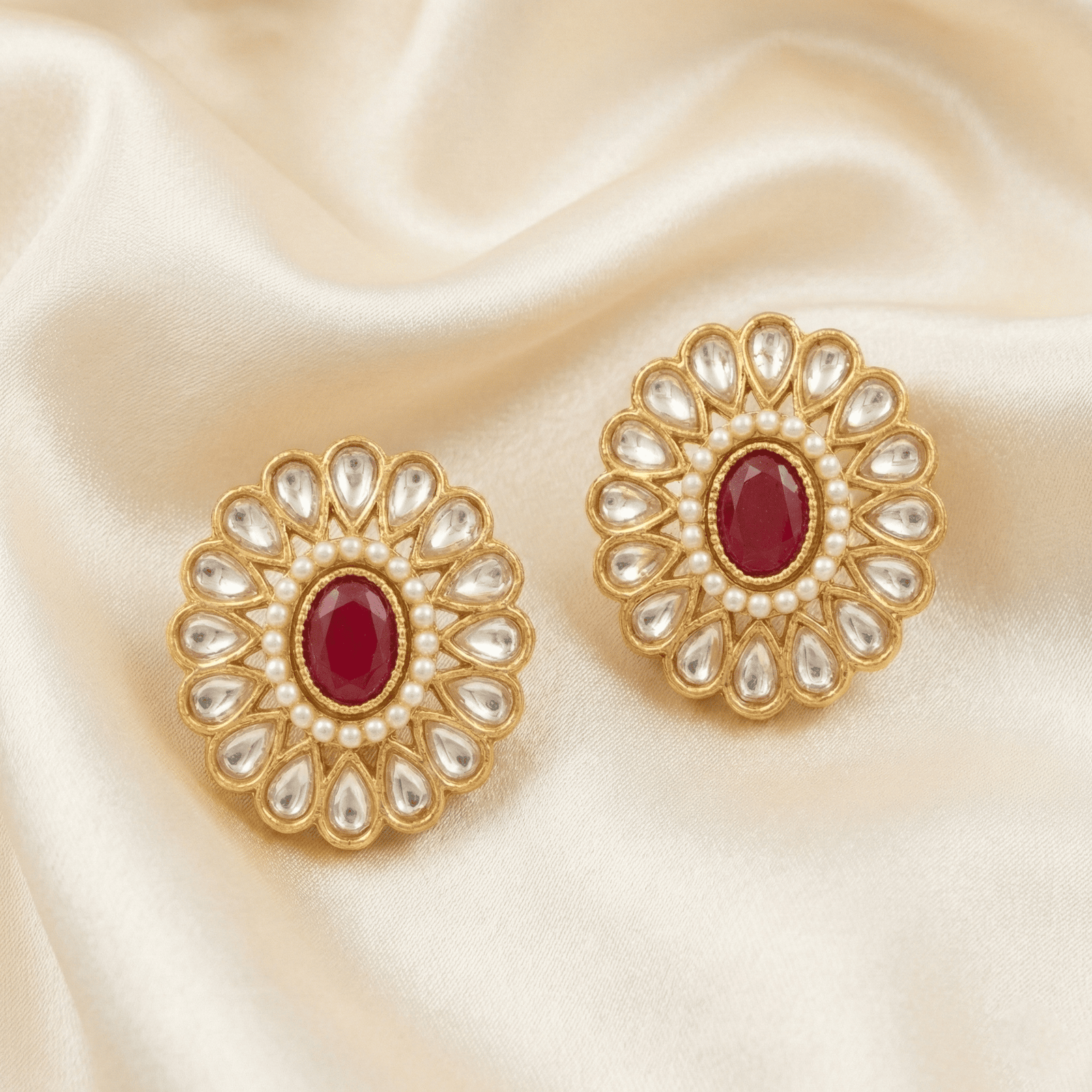 Kundan Look Convertible Stud Earrings with Interchangeable Stones– 6 Pair Set