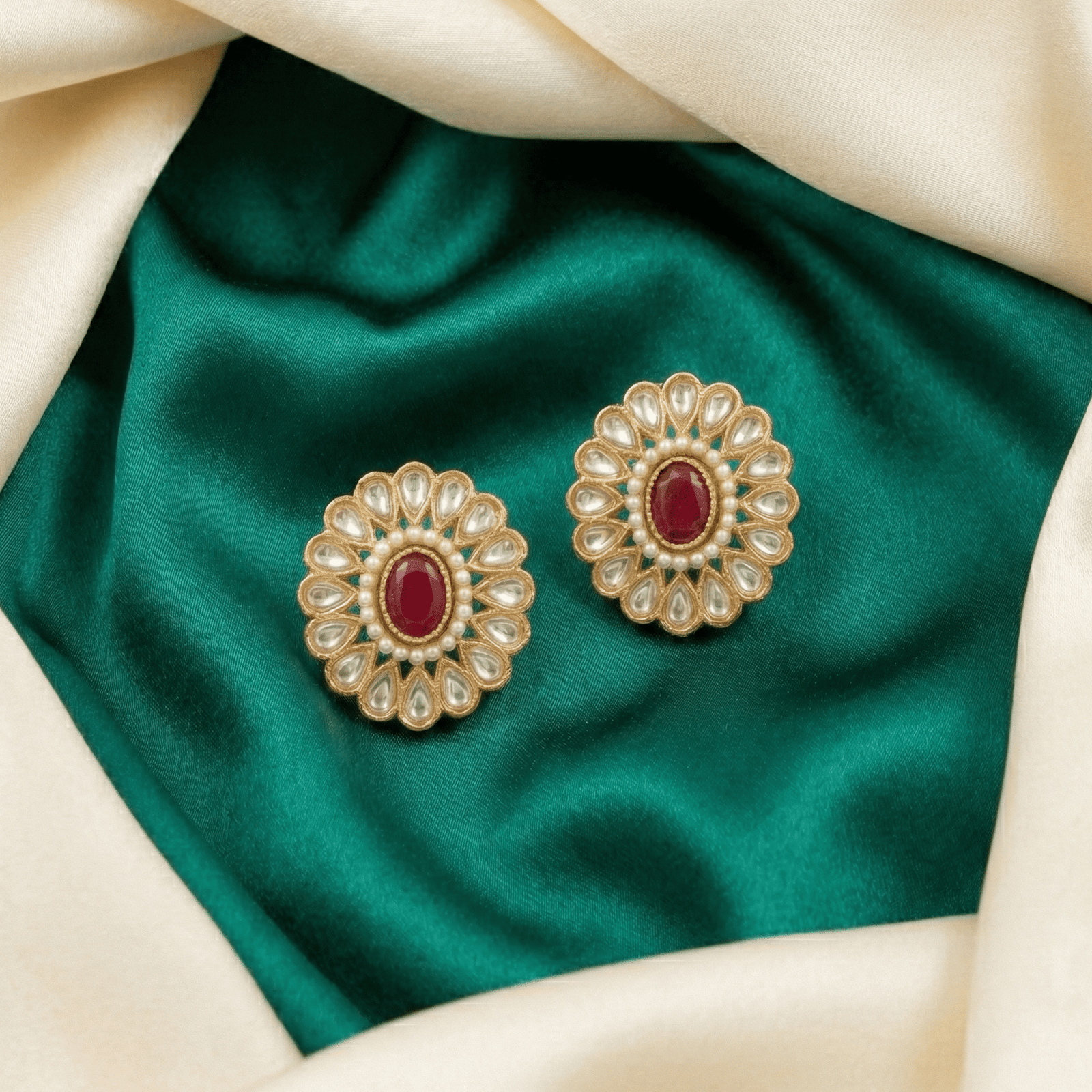 Kundan Look Convertible Stud Earrings with Interchangeable Stones– 6 Pair Set